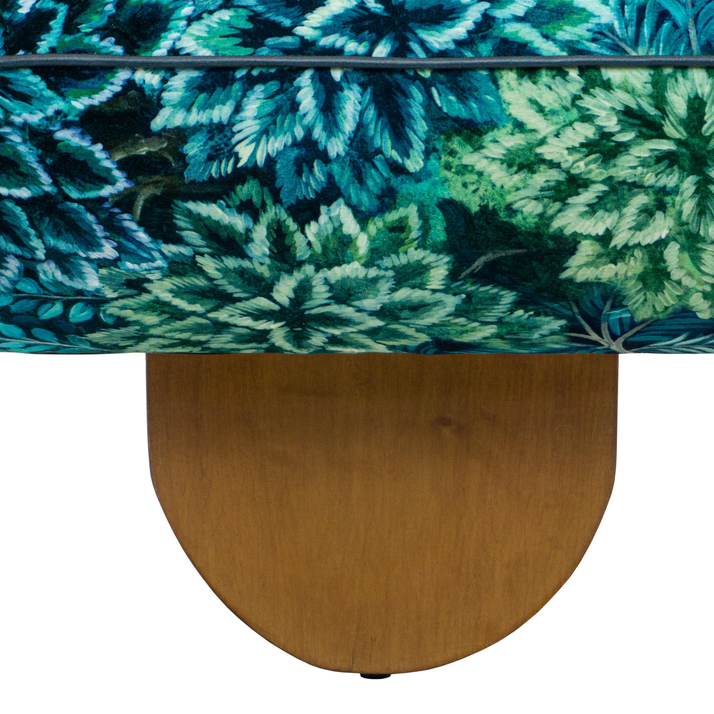 Long Bench Lounge with Bauhaus Feet and Blue Green Botanical Printed Velvet For Sale 4