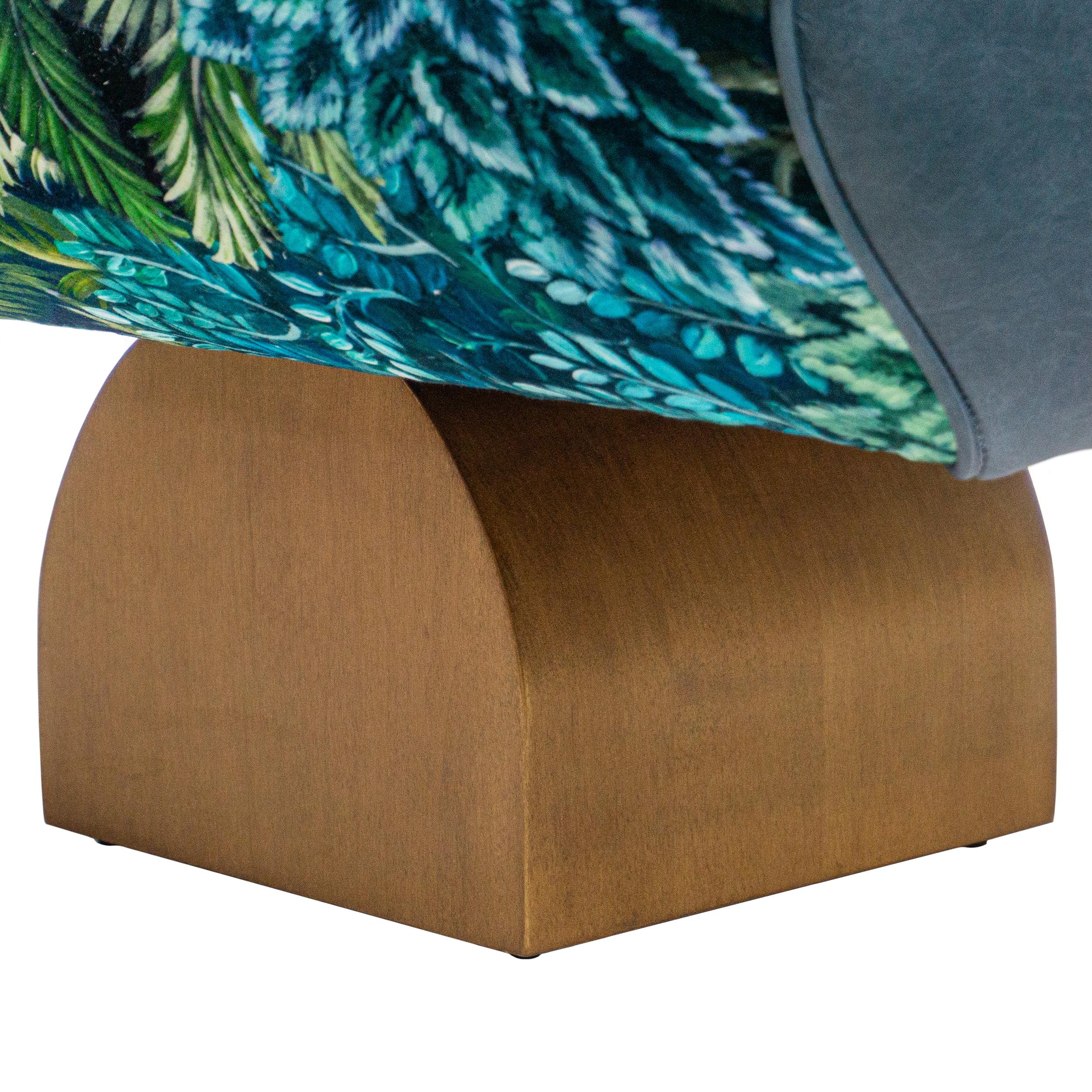 Long Bench Lounge with Bauhaus Feet and Blue Green Botanical Printed Velvet For Sale 5