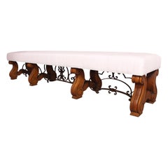 Long Bench Ottoman Spanish circa 1920 Oak Wrought Iron Includes Recovering Rare