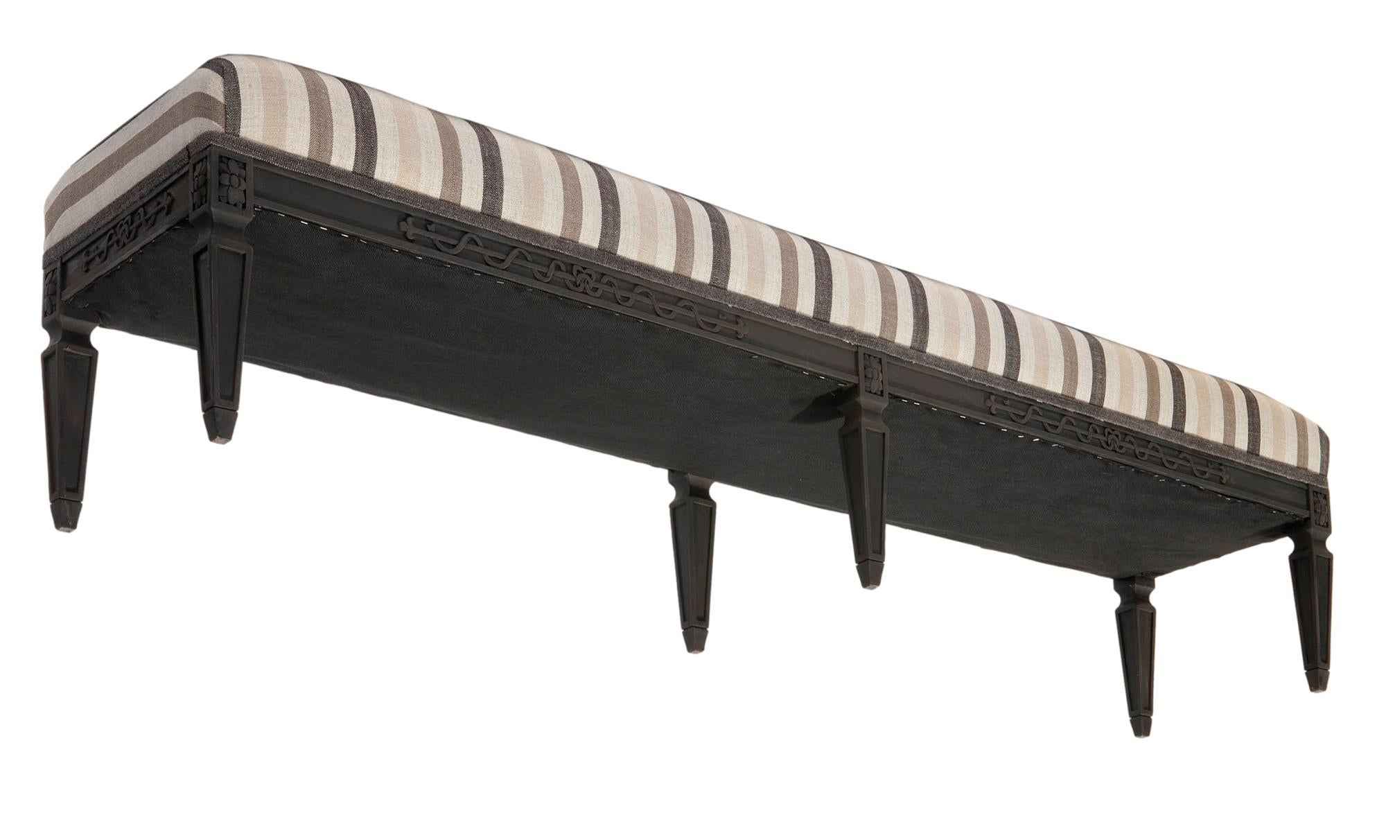 French Provincial Long Bench with Italian Stripped Linen