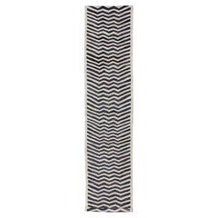 Long Black and White Afghan Kilim Runner with Modern Design