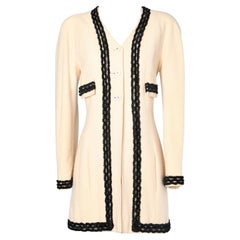 Long black and white wool  single-breasted jacket Chanel Boutique