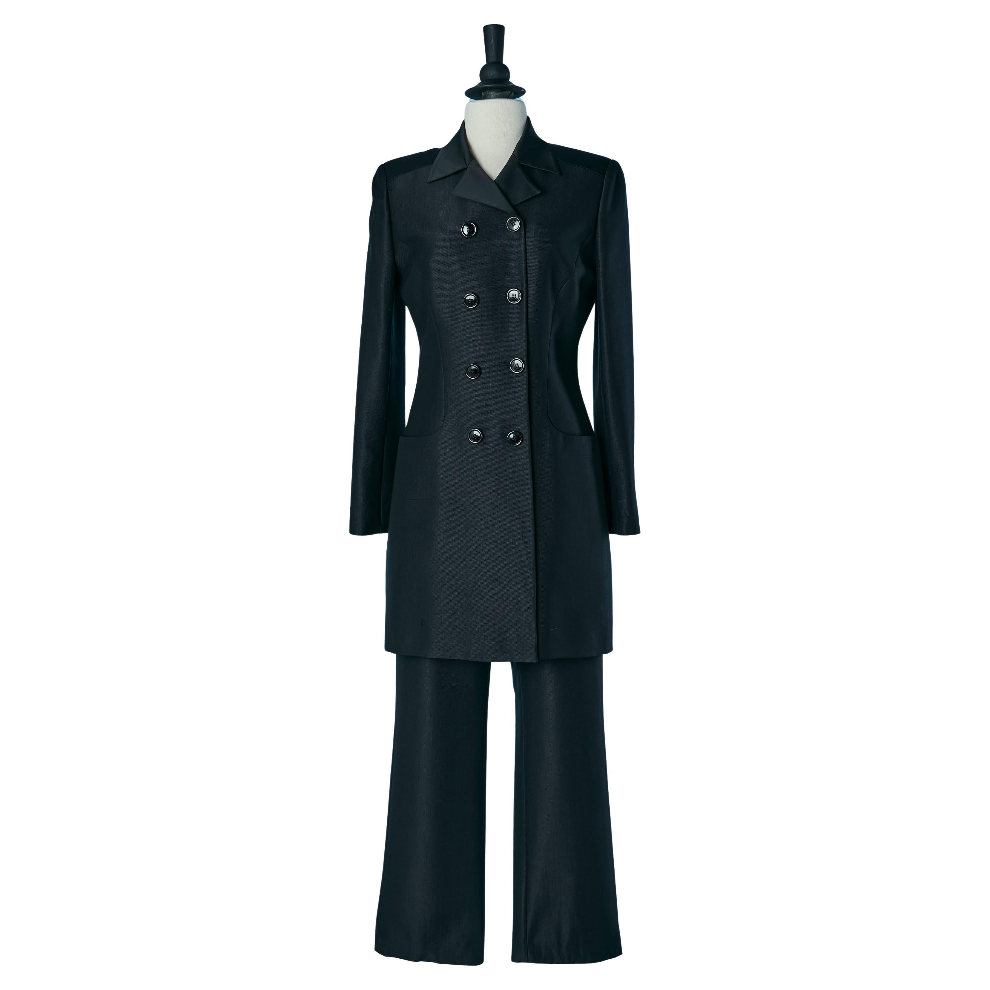 Long black coat and trouser ensemble with satin collar CHANTAL THOMASS SUITE