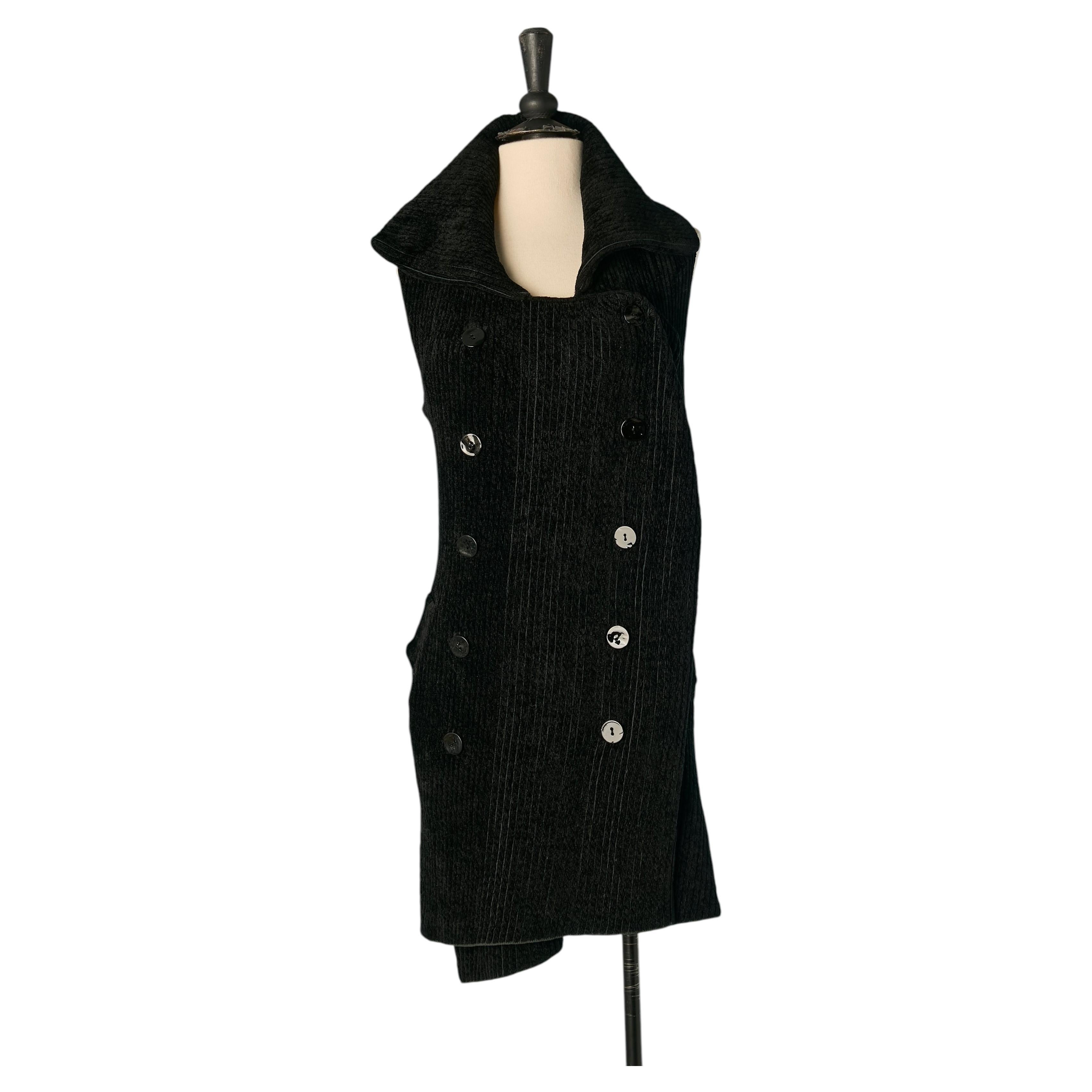 Giacca senza maniche lunga in velluto a coste nero Jean Paul Gaultier Maille in vendita