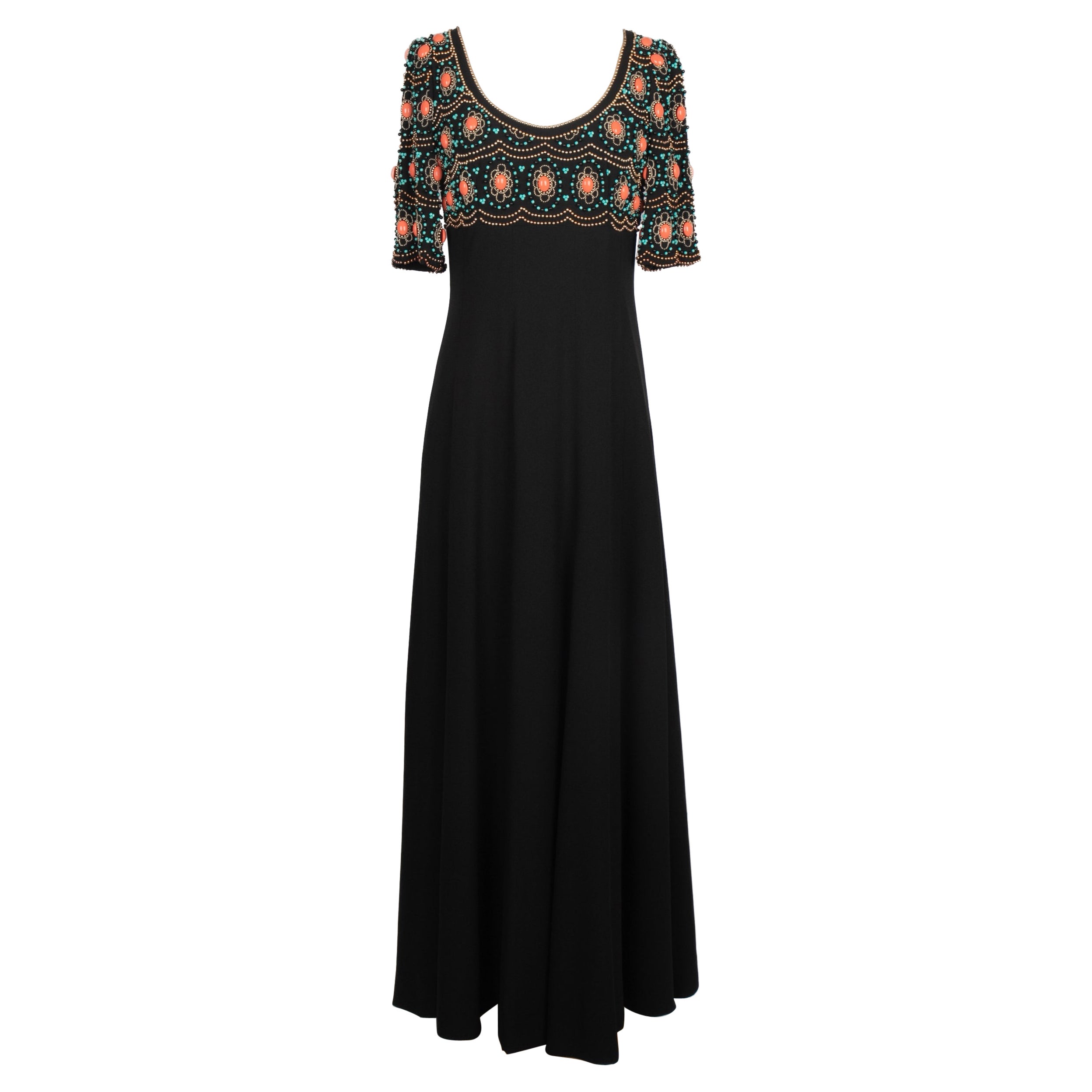 Abito lungo in crepe nero, 1965 in vendita