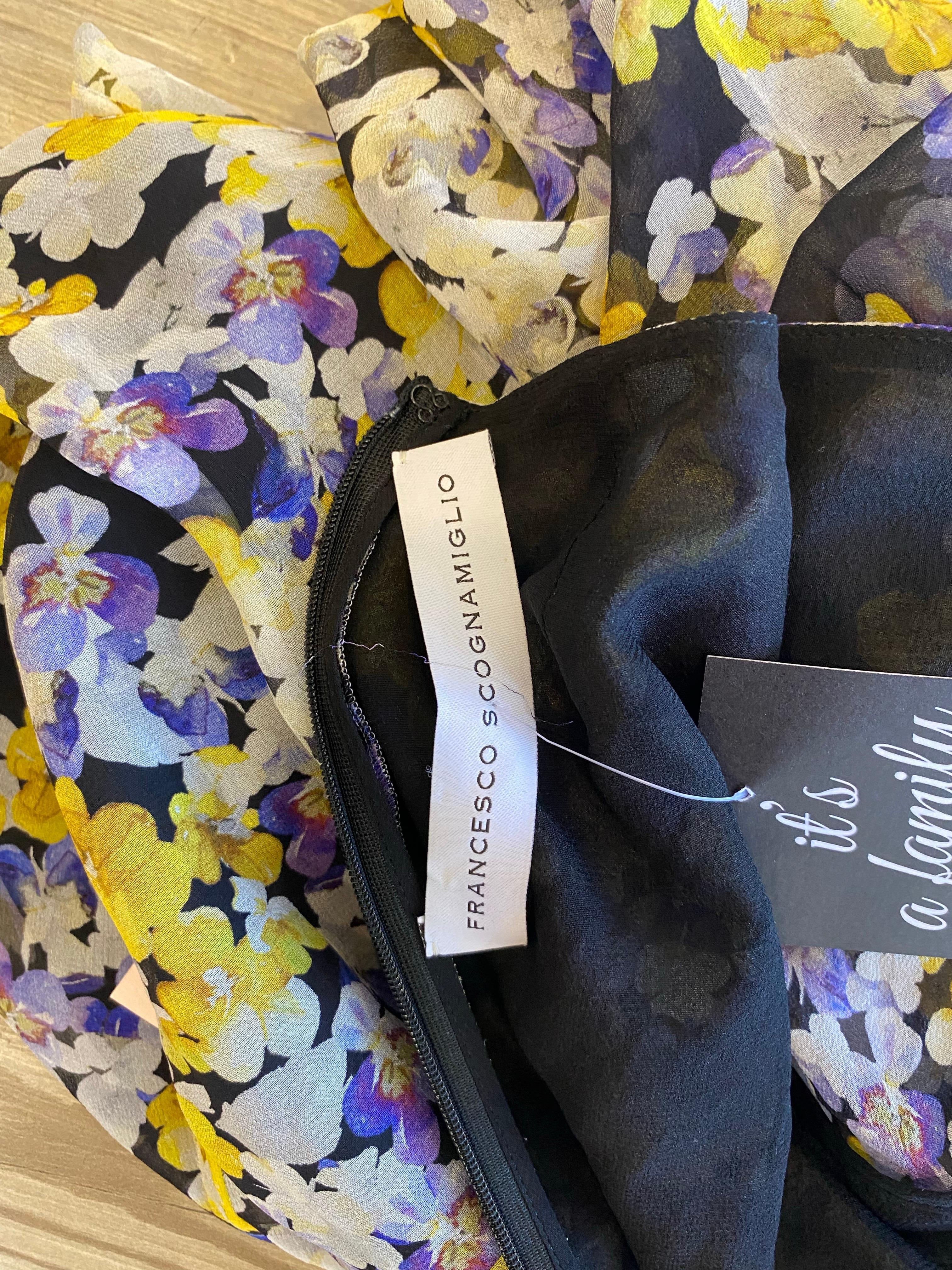 Long black dress with floral pattern Francesco Scognamiglio. For Sale 2