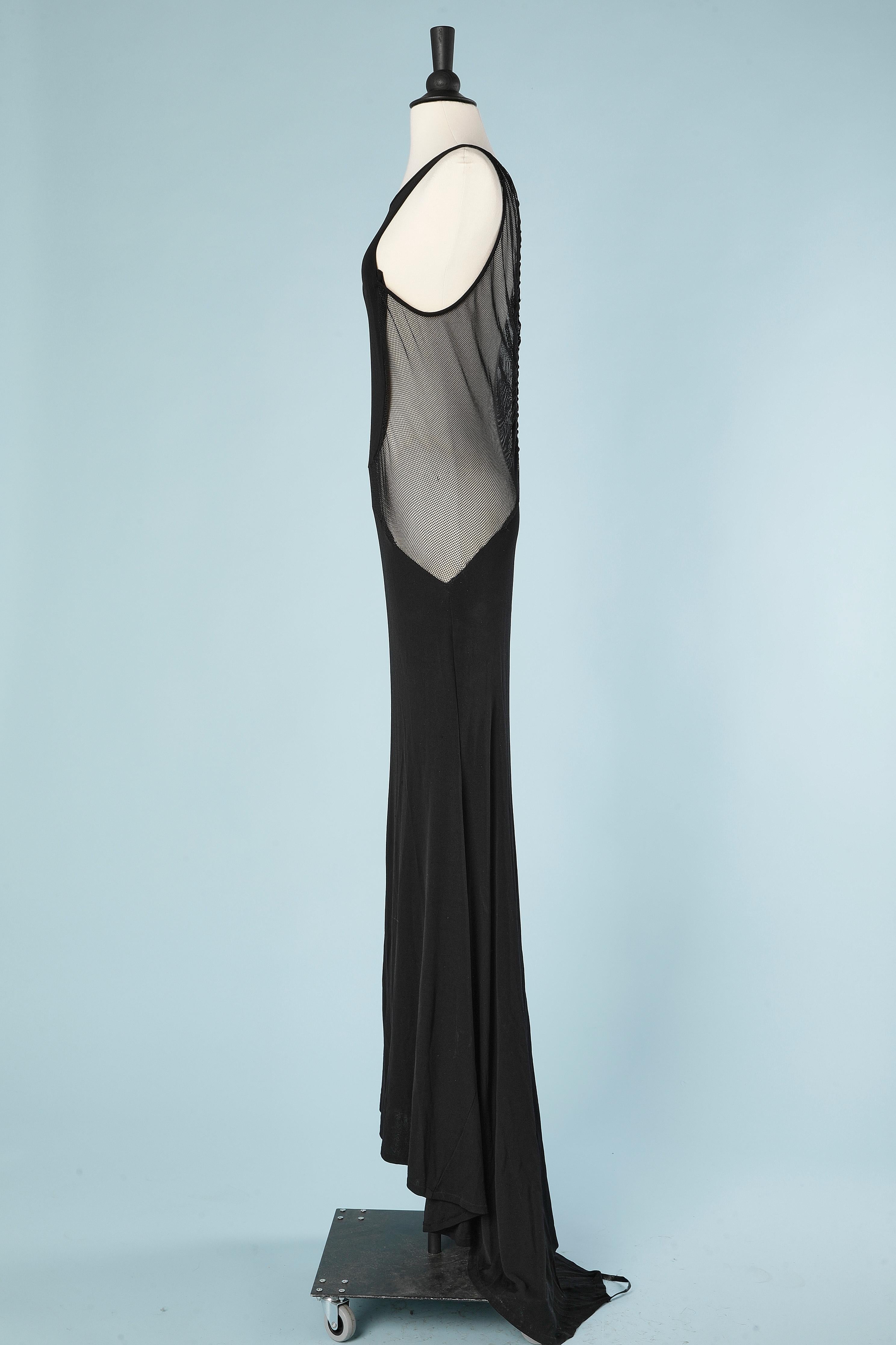 Long black evening drag dress with jersey and see-through resille Versus Versace 1