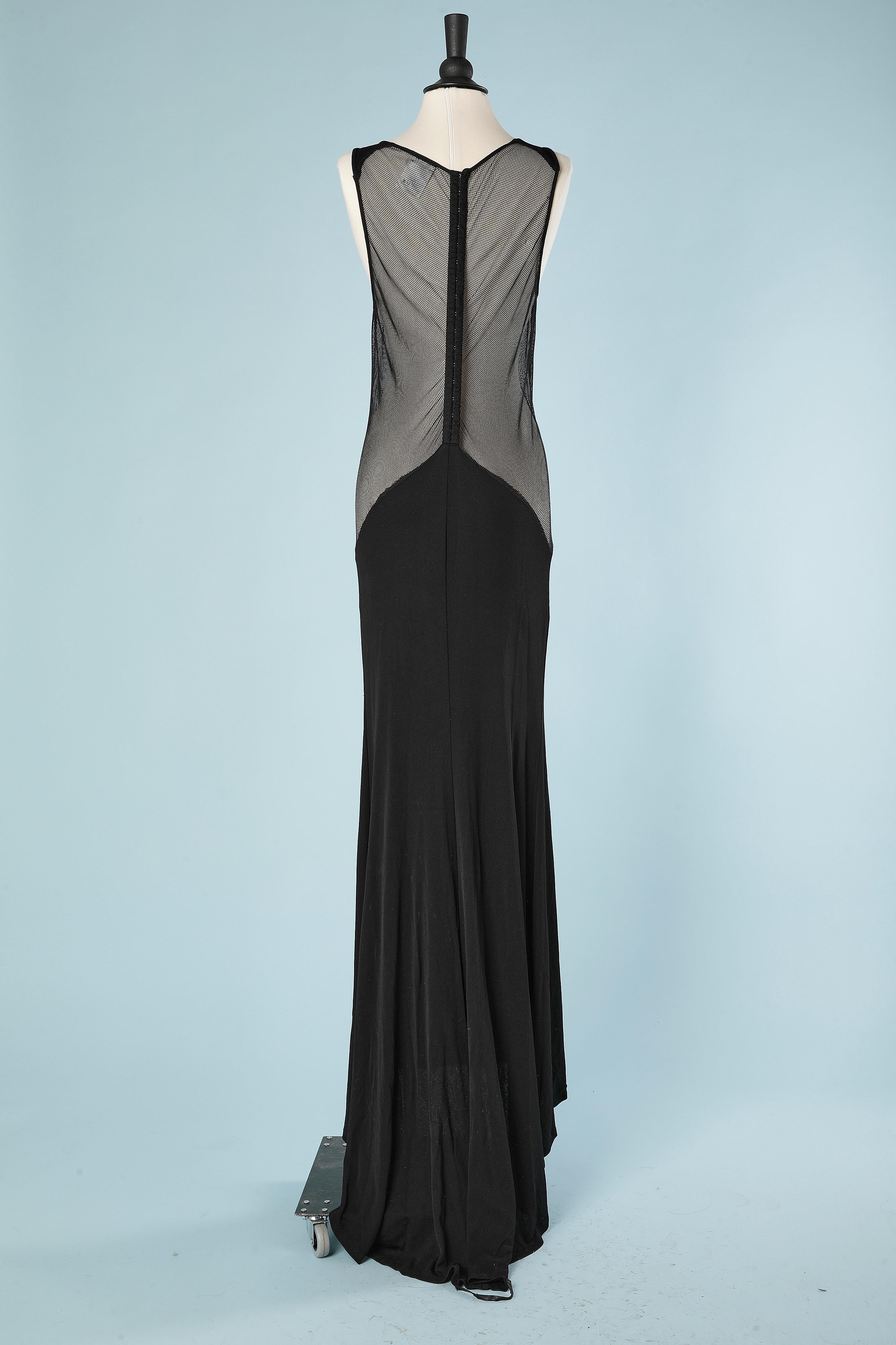 Long black evening drag dress with jersey and see-through resille Versus Versace 2