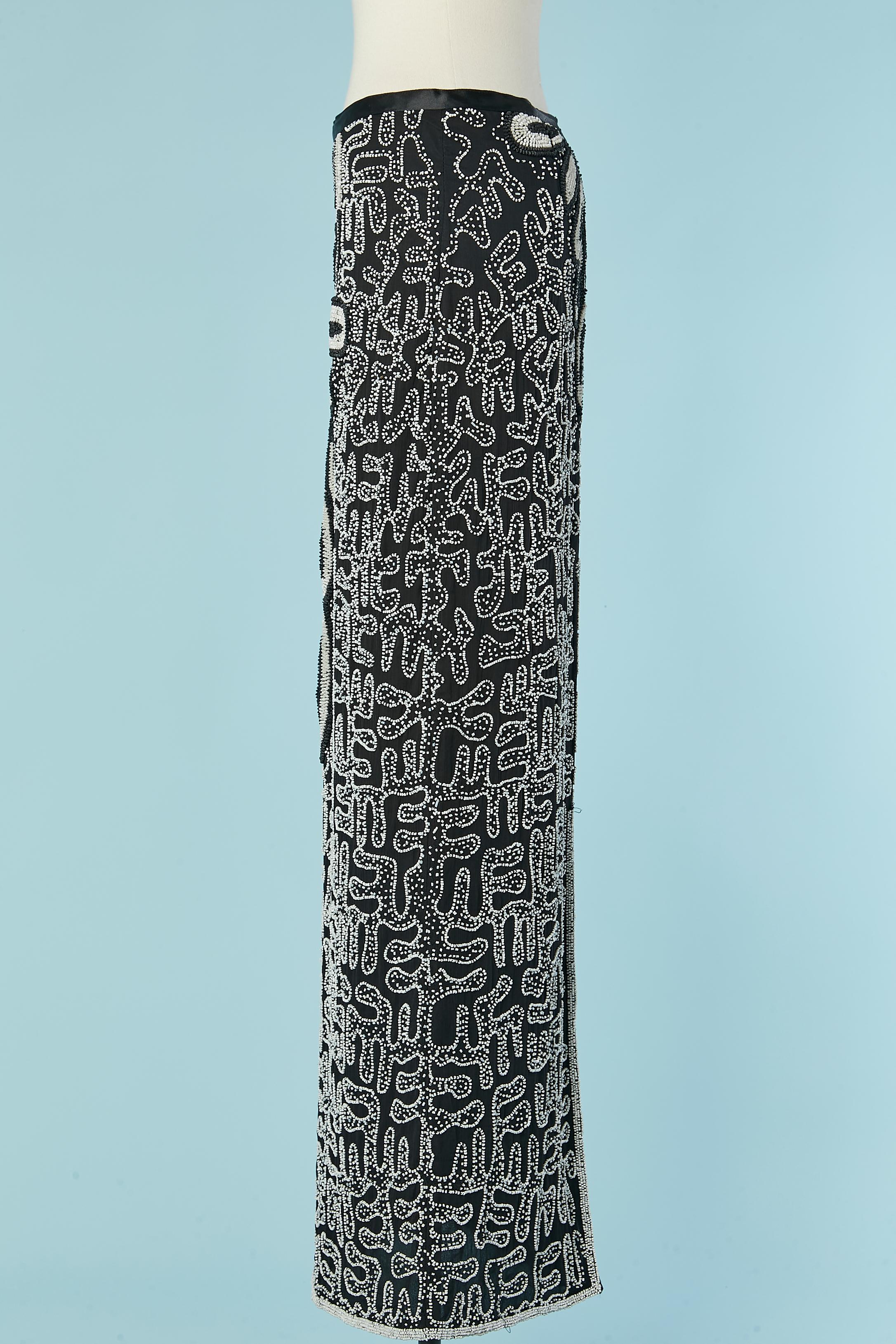 Women's Long black evening skirt with white beaded work For Sale