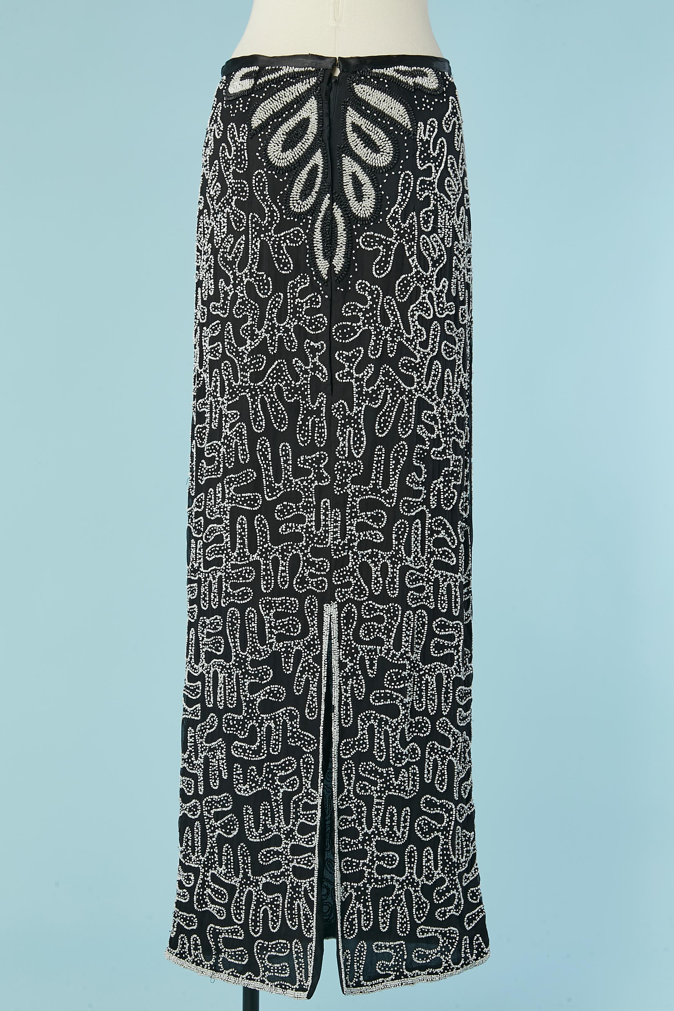 Long black evening skirt with white beaded work For Sale 1