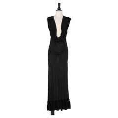 Used Long black jersey draped evening gown Yves Saint Laurent Rive Gauche 
