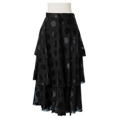 Vintage Long black layered silk with tone on tone polka dots in satin Dior 2 NEW 