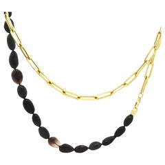 Collana lunga con perle di opale nero e link in oro 14k - 32 pollici di collana a strati