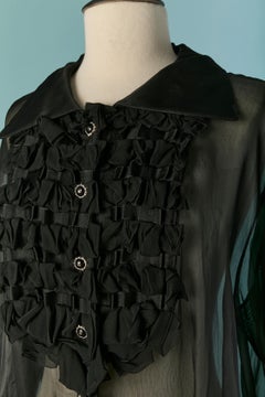 Langes schwarzes Organzahemd mit Jabot aus Seidenchiffon und Schleife CHANEL
