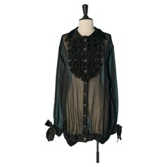 Langes schwarzes Organzahemd mit Jabot aus Seidenchiffon und Schleife CHANEL
