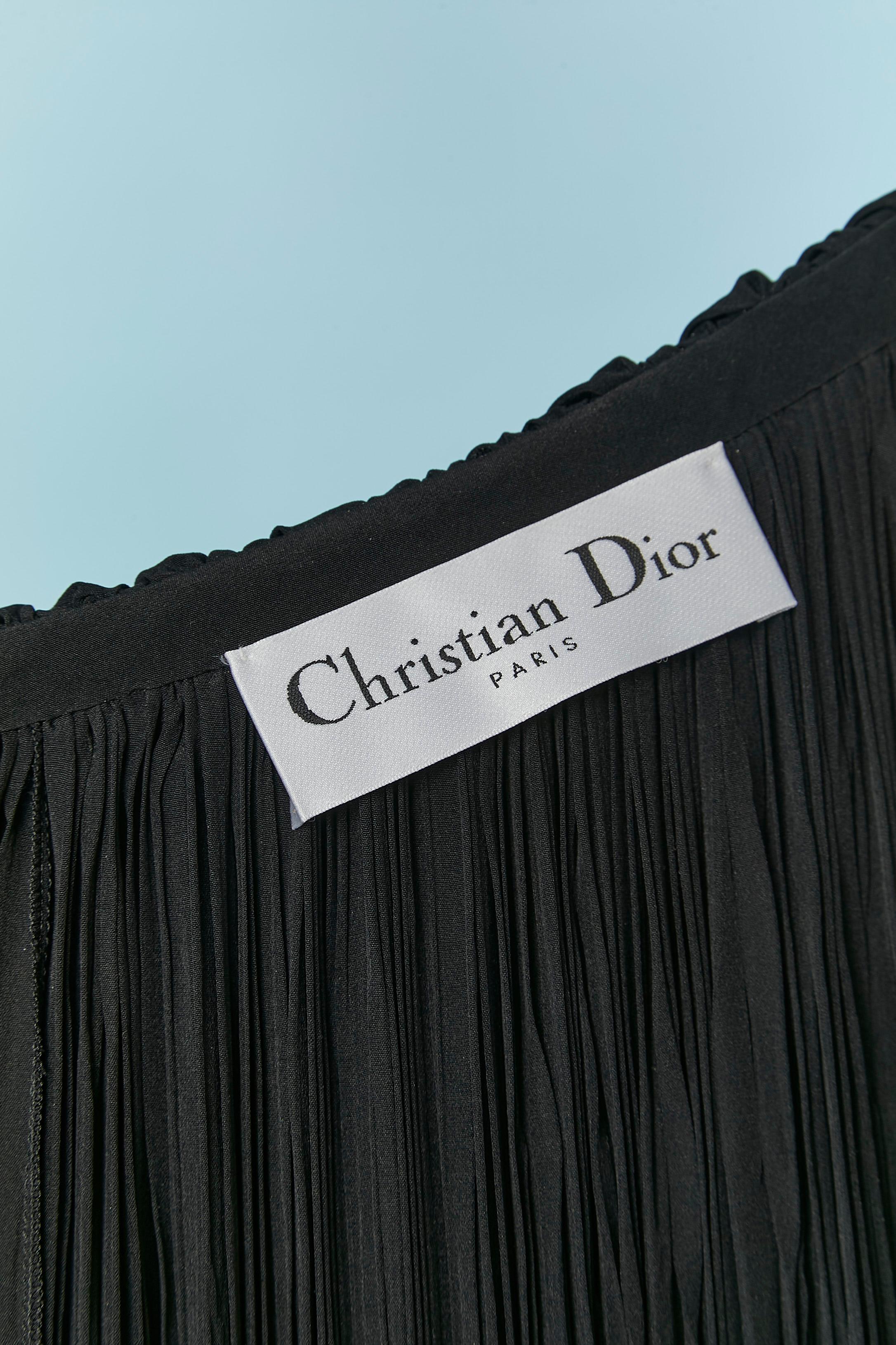 Langer schwarzer plissierter Seidenumhang mit Kapuze CHRISTIAN DIOR im Angebot 4
