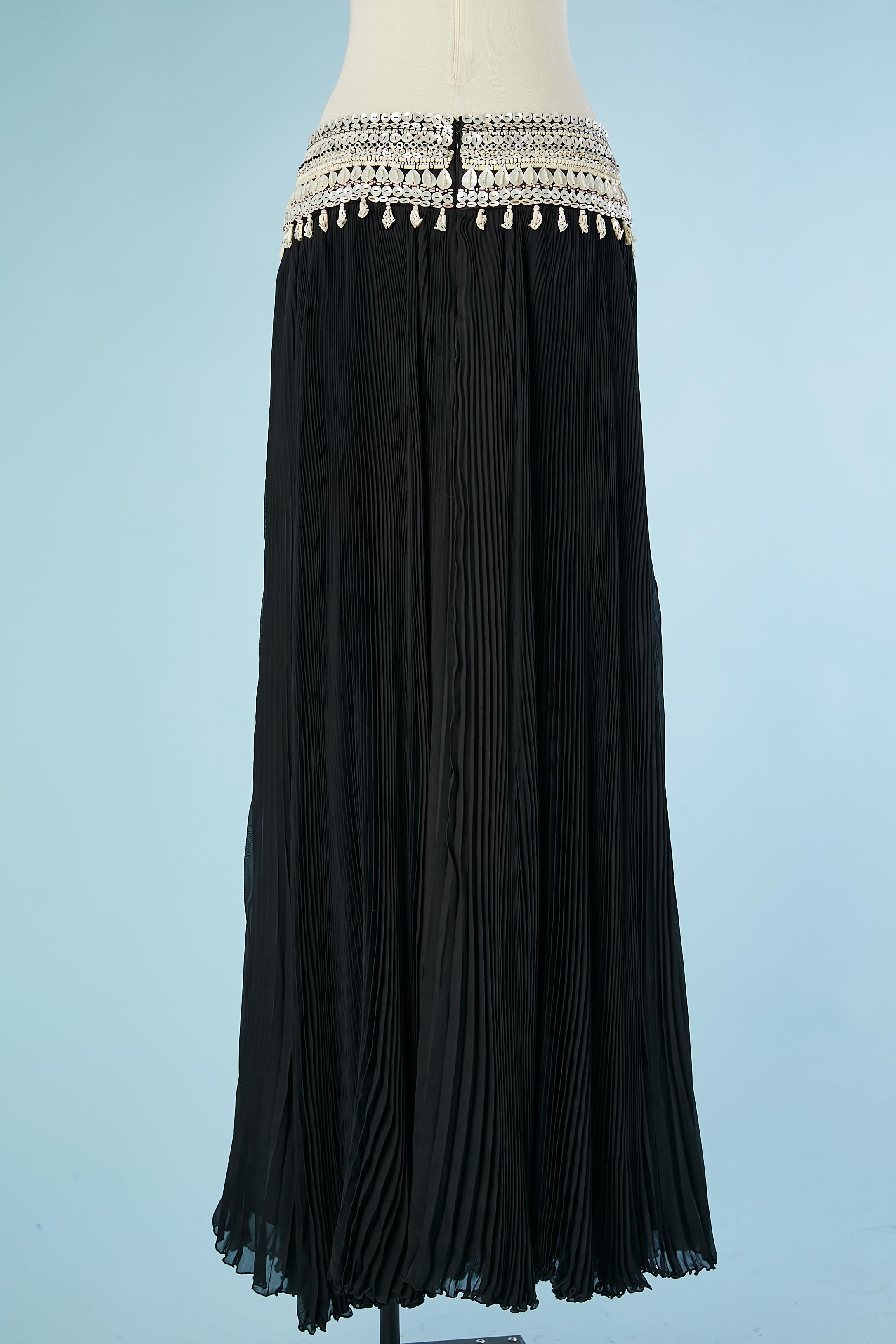 Women's Long black pleated skirt with mother-of-shell buttons waist Alexander McQueen  For Sale