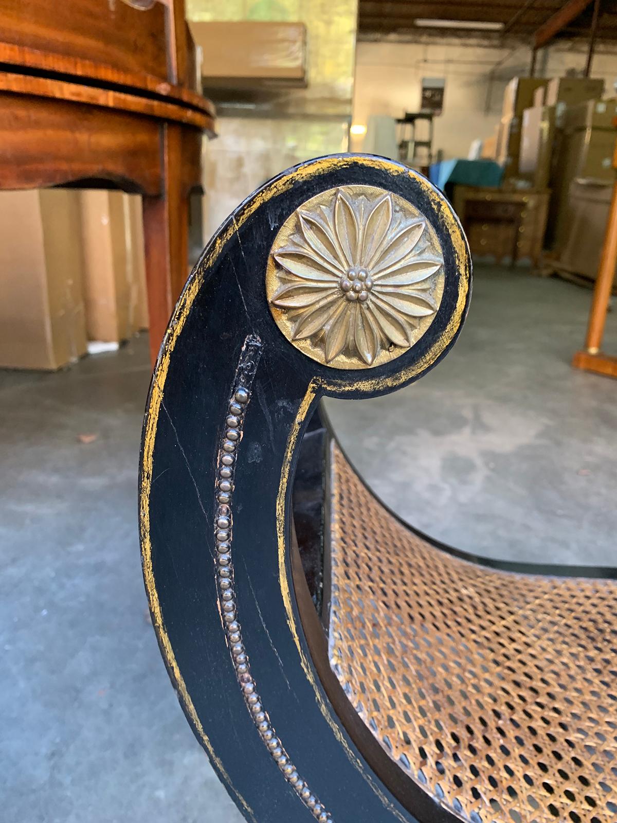 Long Black Regency Style Cane Bench, circa 1930s 4