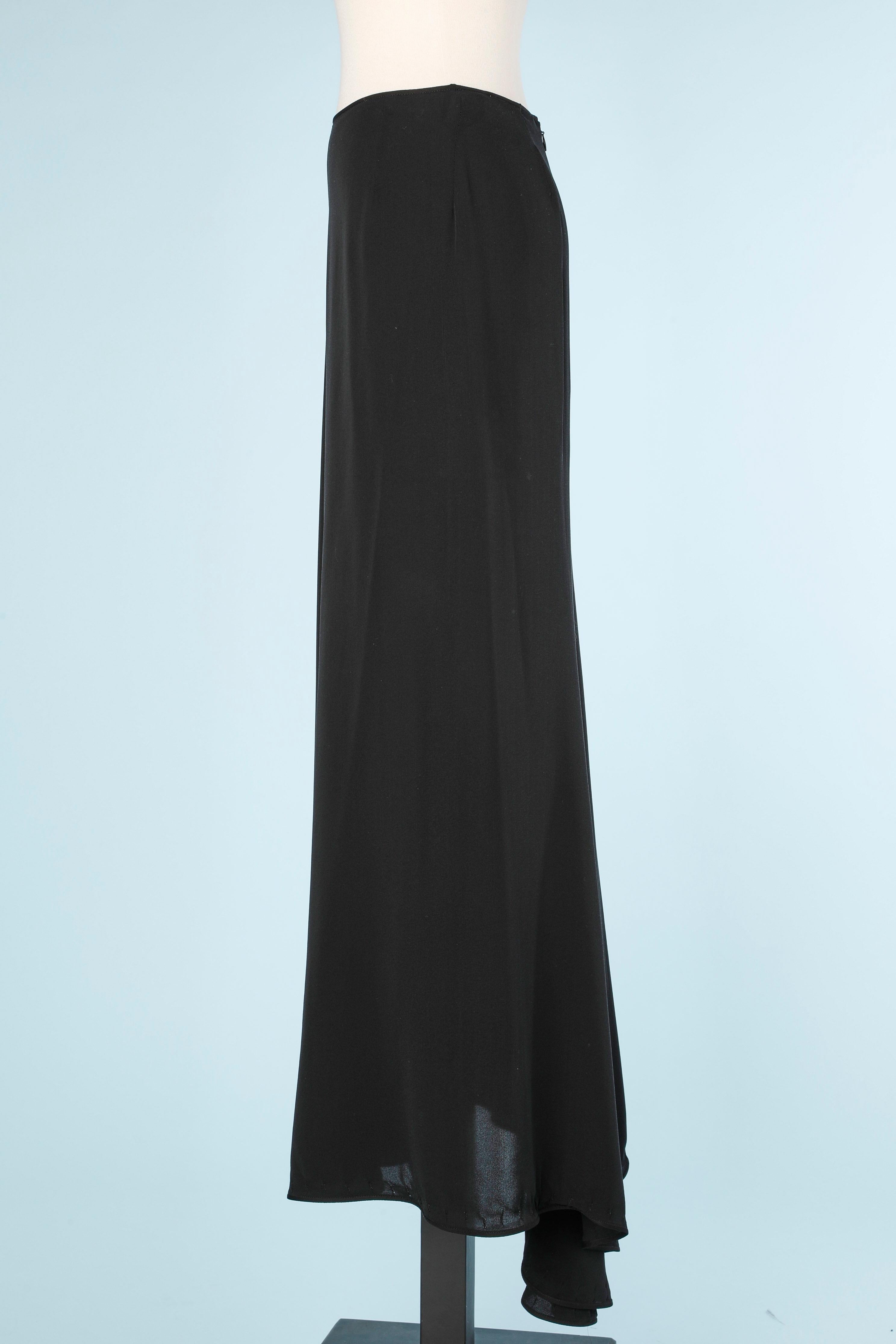 Long black silk chiffon skirt longer in the back. No lining. Zip and hook&eye in the middle back. 
SIZE 36 (6 US)