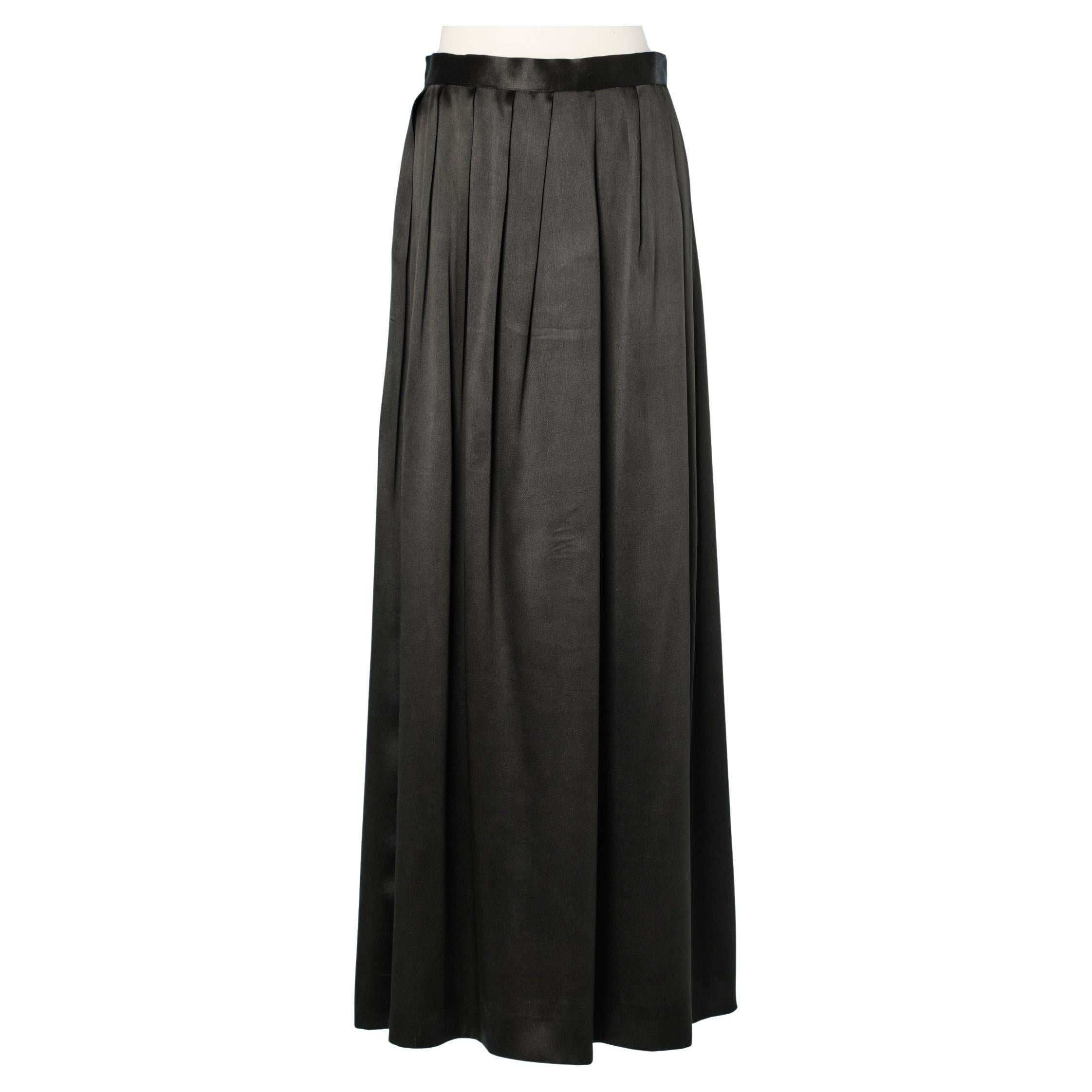 Long black silk pleated skirt