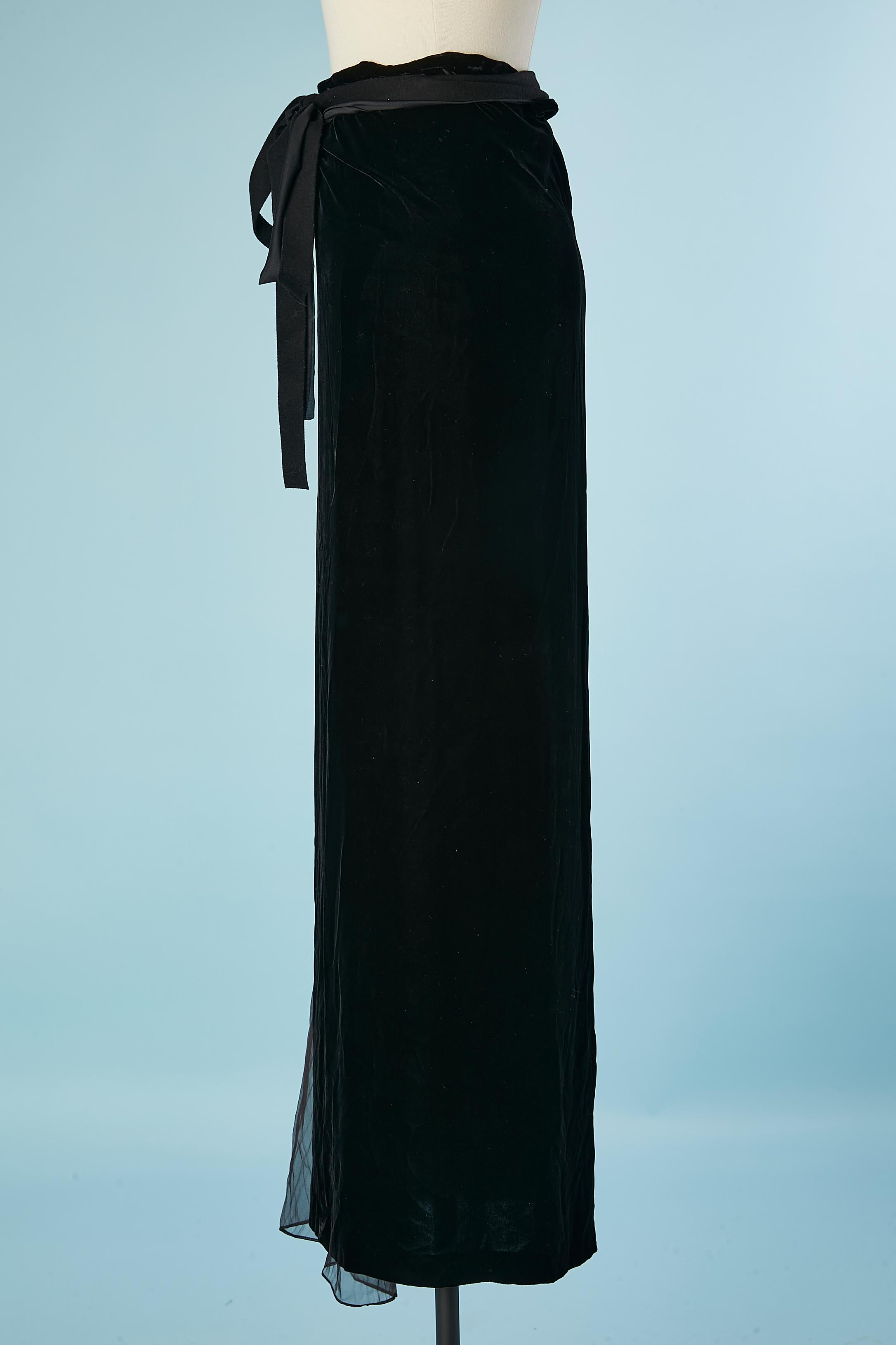 Long black velvet wrap skirt hotsell
