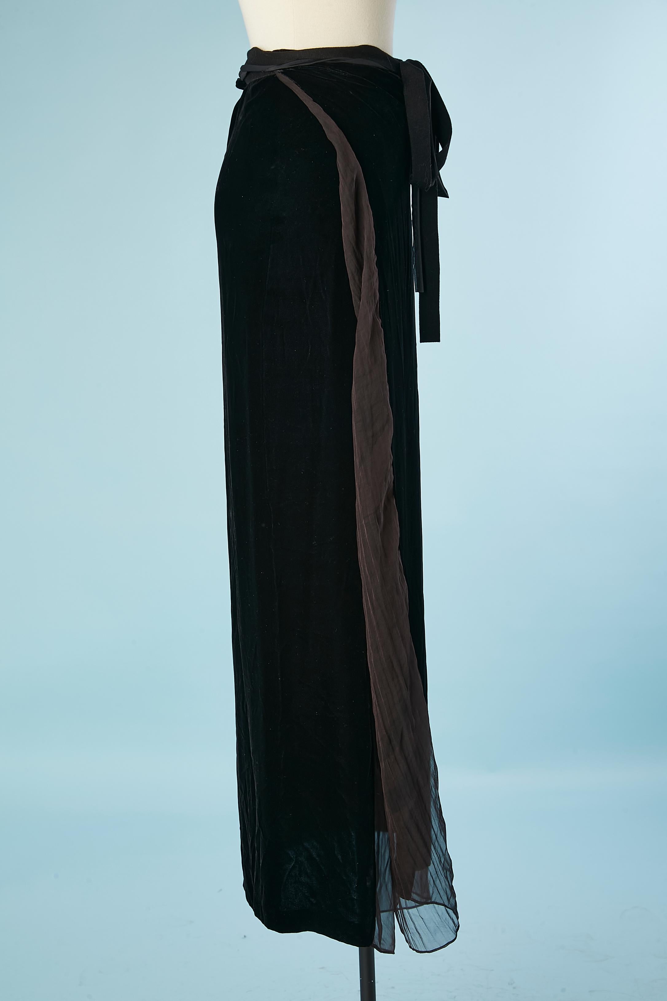 Long black velvet wrap skirt with organza lining Jean-Paul Gaultier Femme  1