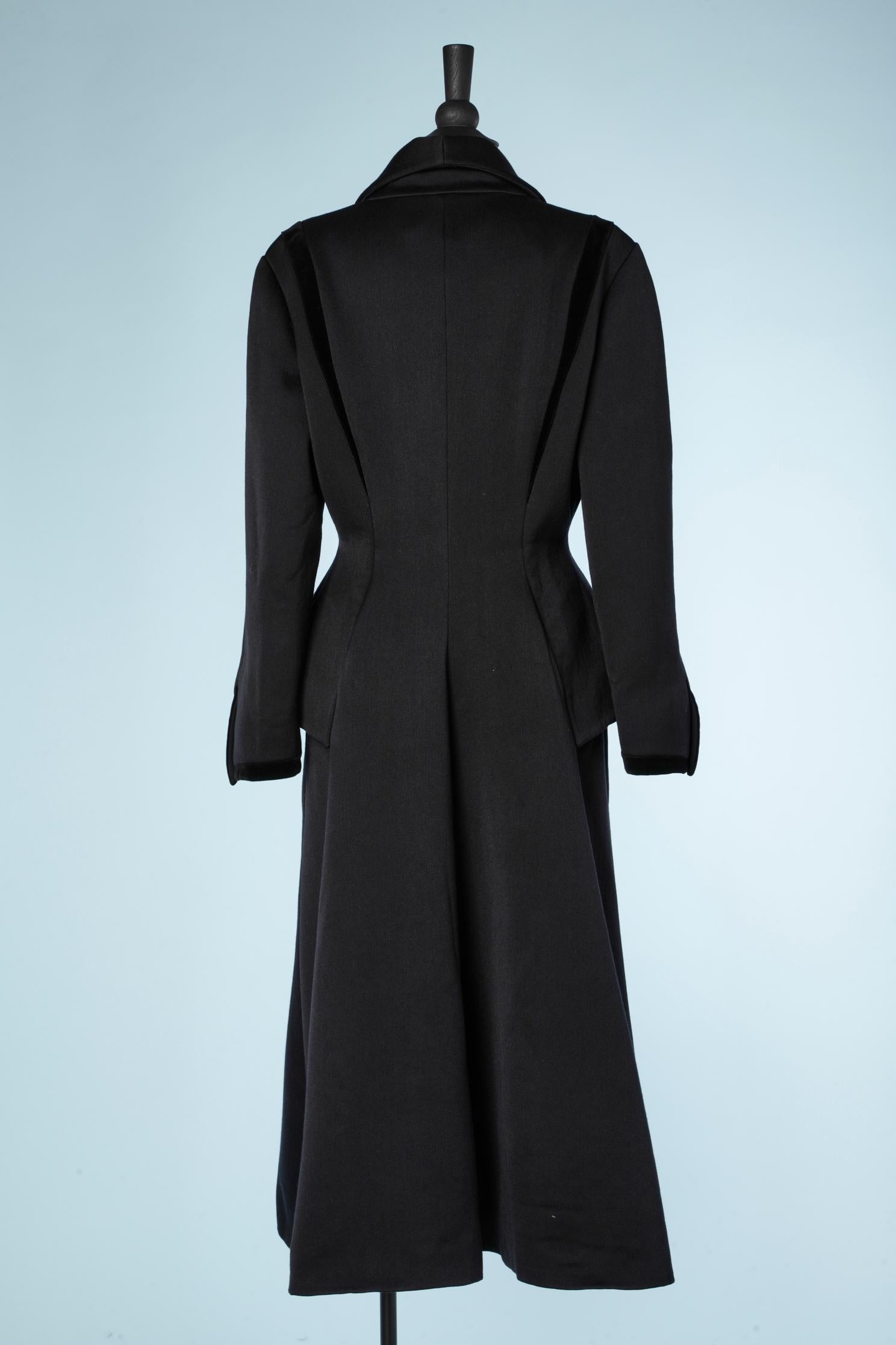 Black Long black wool and velvet coat Thierry Mugler 