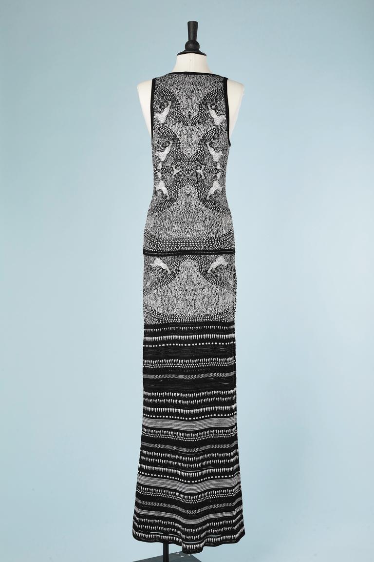 Long black&white evening jacquard knit in rayon Roberto Cavalli  For Sale 4