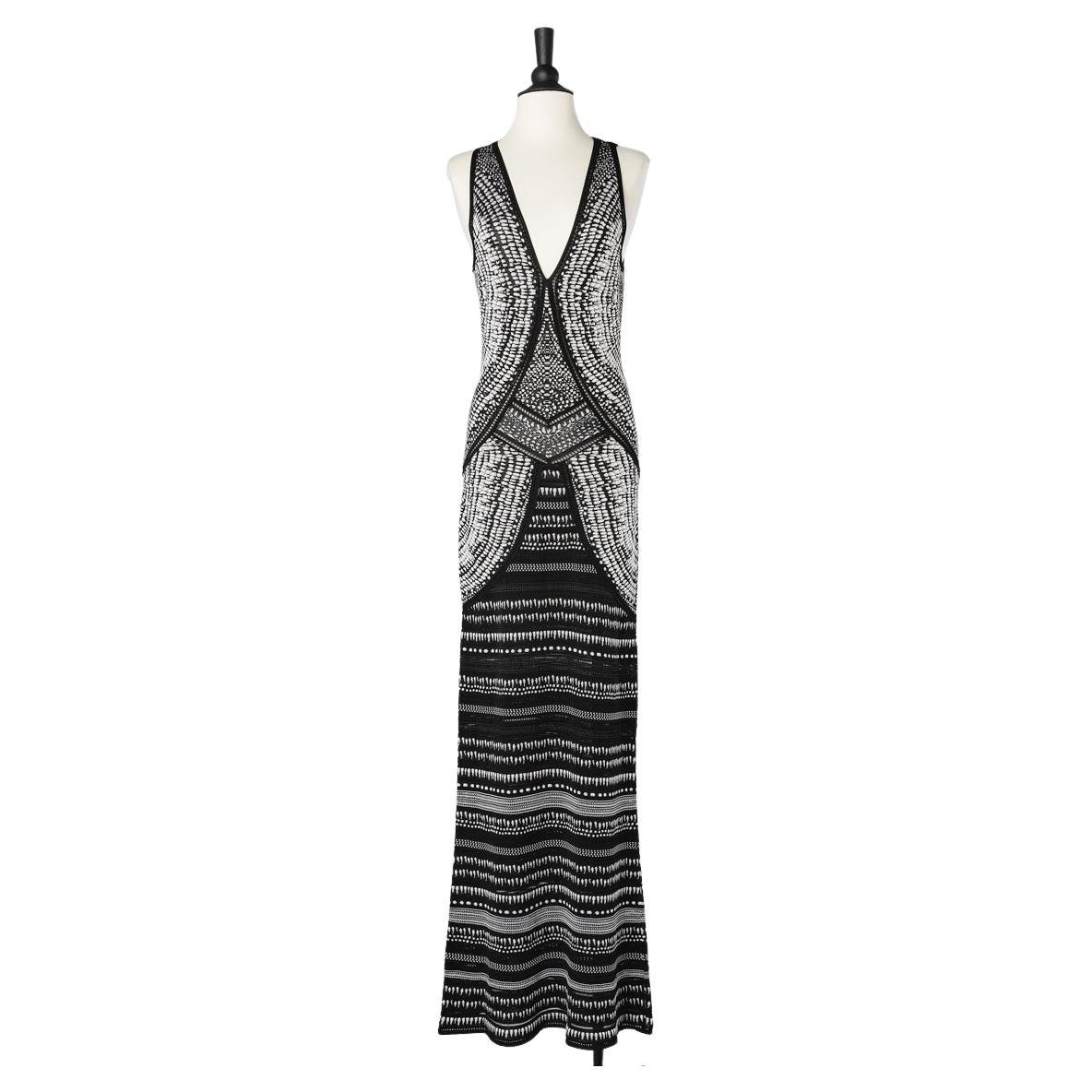 Long black&white evening jacquard knit in rayon Roberto Cavalli  For Sale