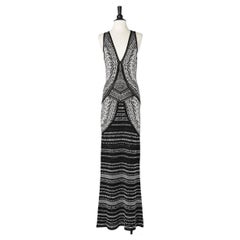 Longue robe de soirée en maille jacquard noir et blanc en rayonne Roberto Cavalli 