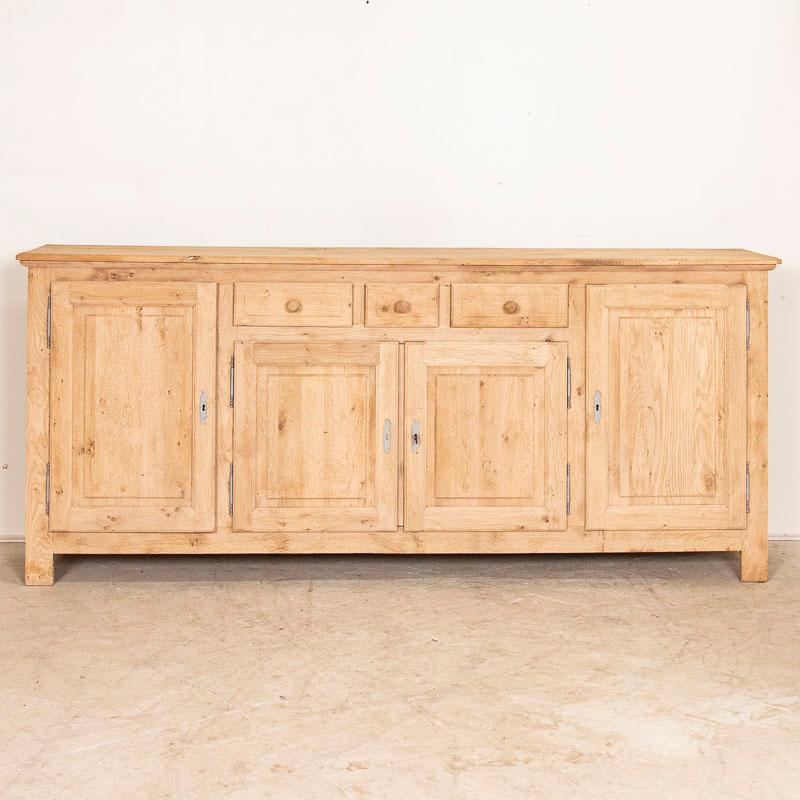 French Long Bleached Oak Vintage Sideboard Buffet from France
