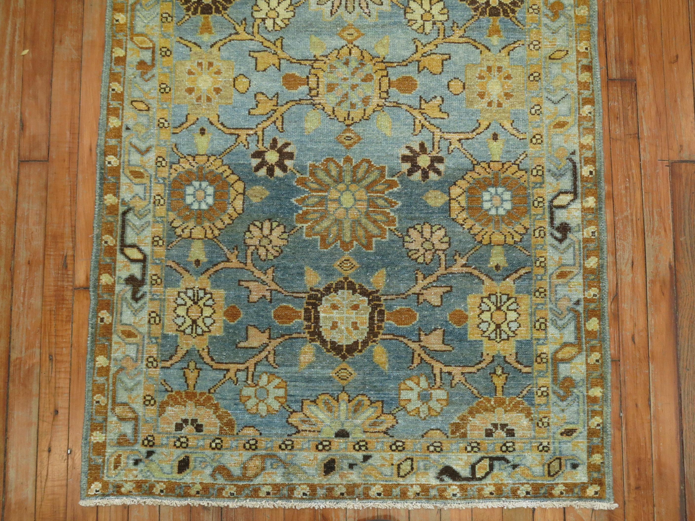 Hand-Knotted Long Blue Antique Malayer Runner