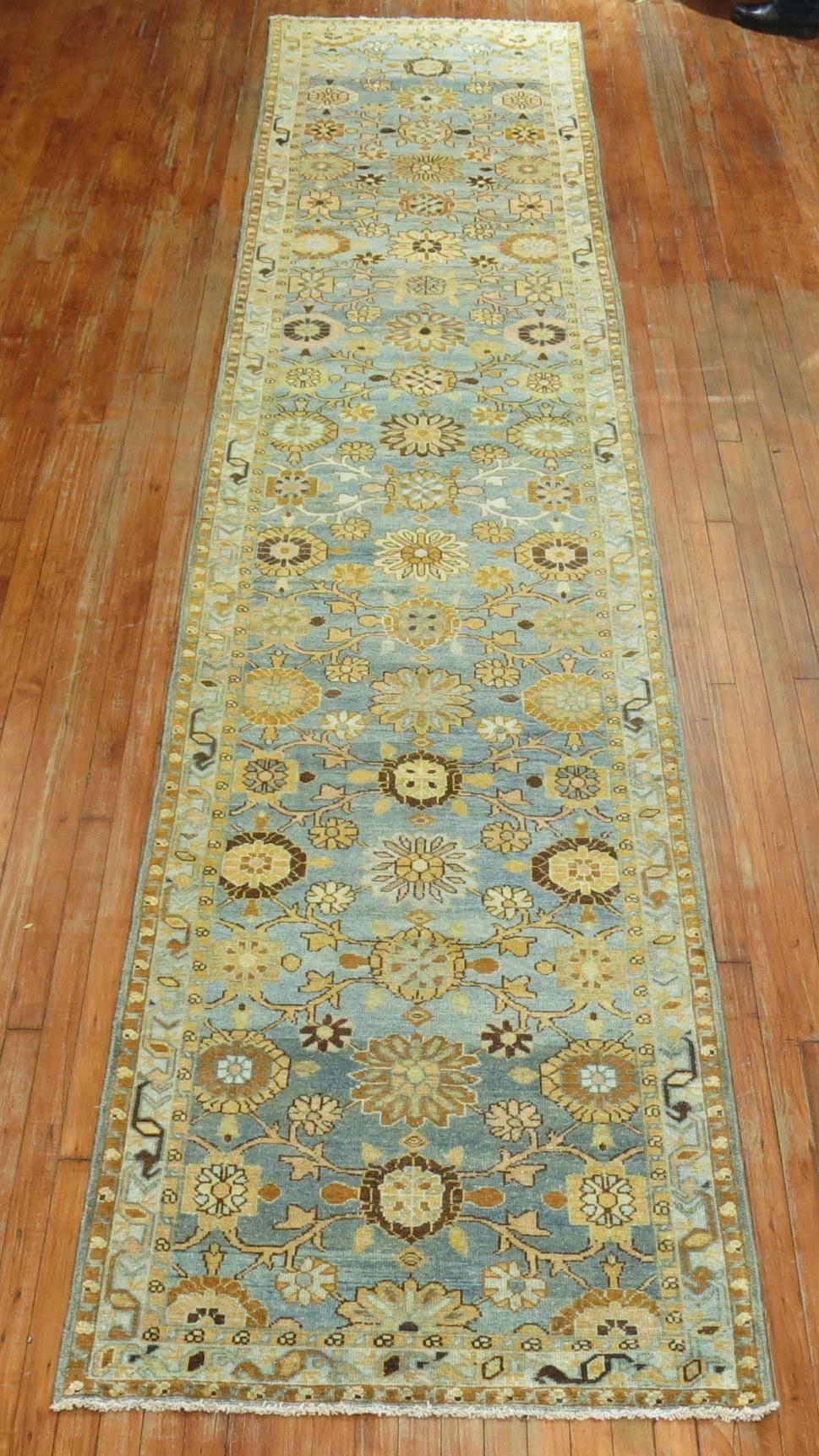 Long Blue Antique Malayer Runner In Good Condition In New York, NY