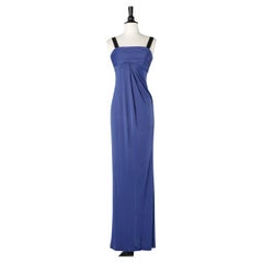 Long blue evening dress draped on the bust Emmanuel Ungaro 