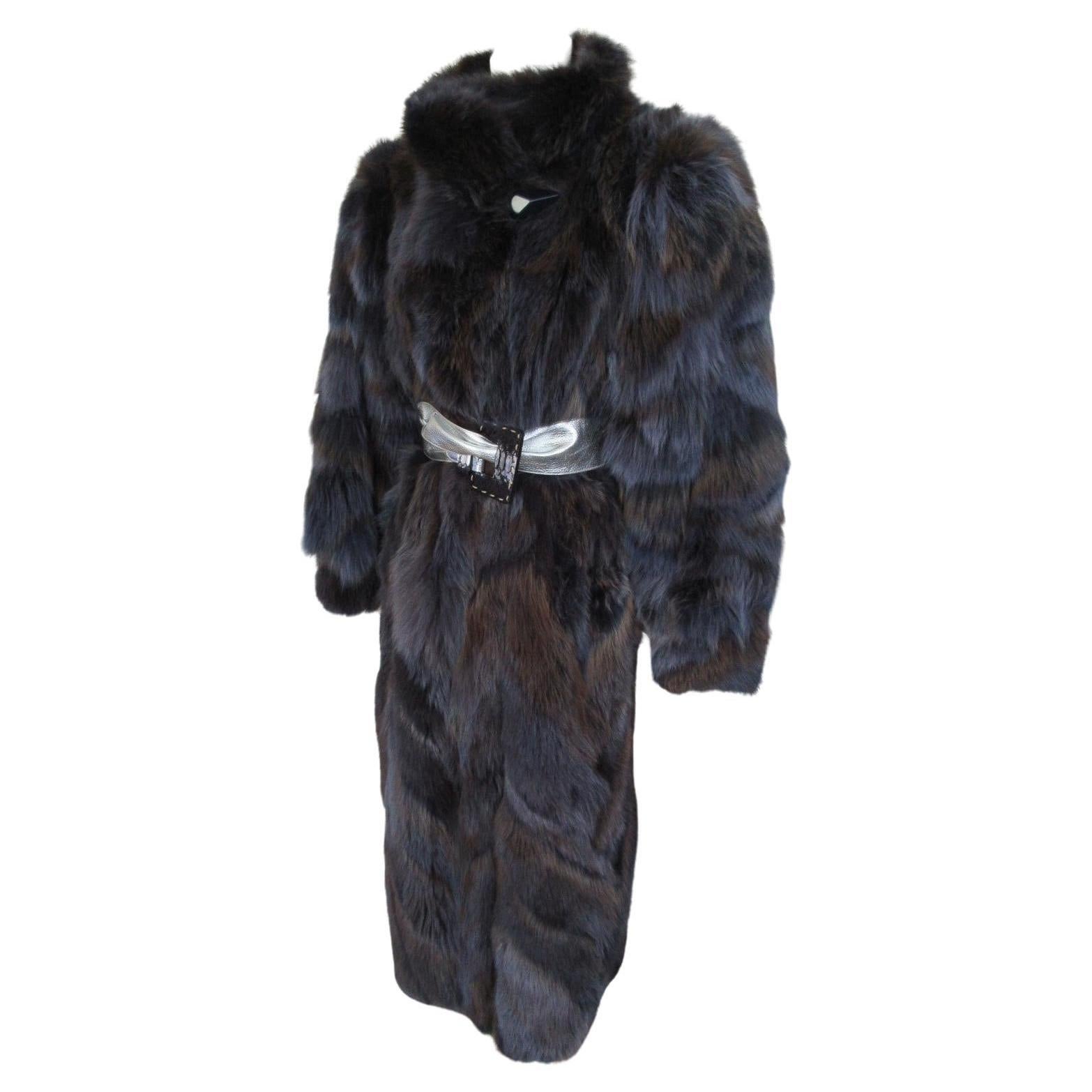 Long Blue Fox Fur Coat Soft and Supple For Sale