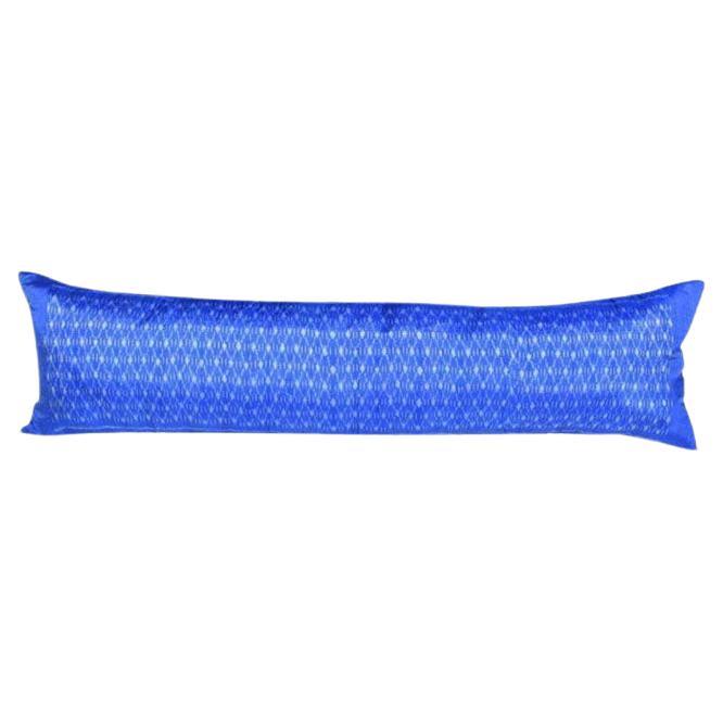 Long Blue Silk Vintage Ikat Scarf Custom Lumbar Pillow with Down Fill