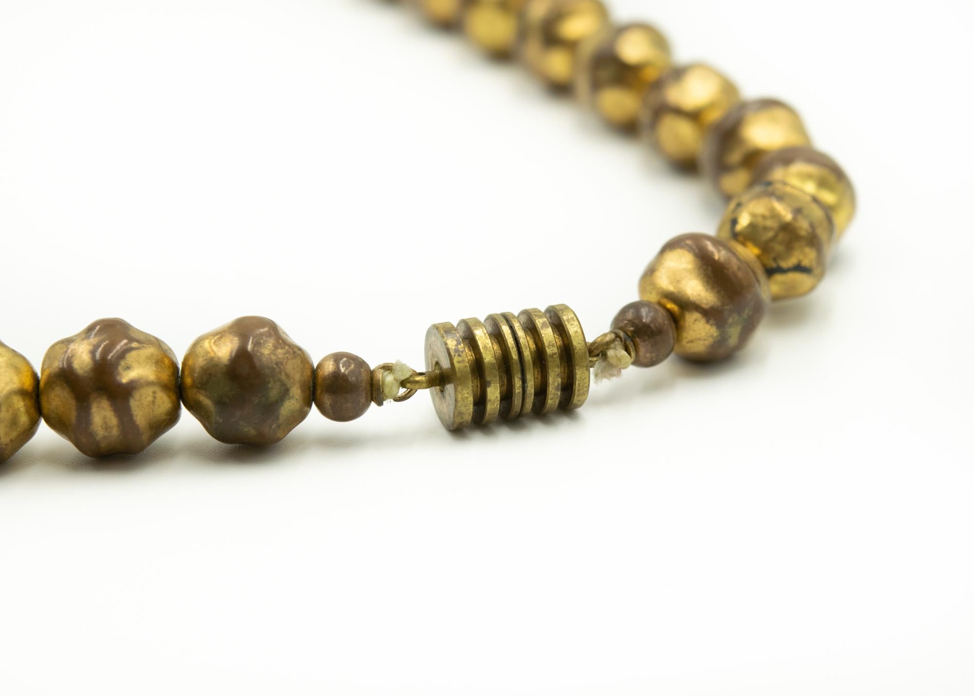 Mixed Cut Long Bohemian Gilt Metal Carved Crystal Bead Necklace  For Sale