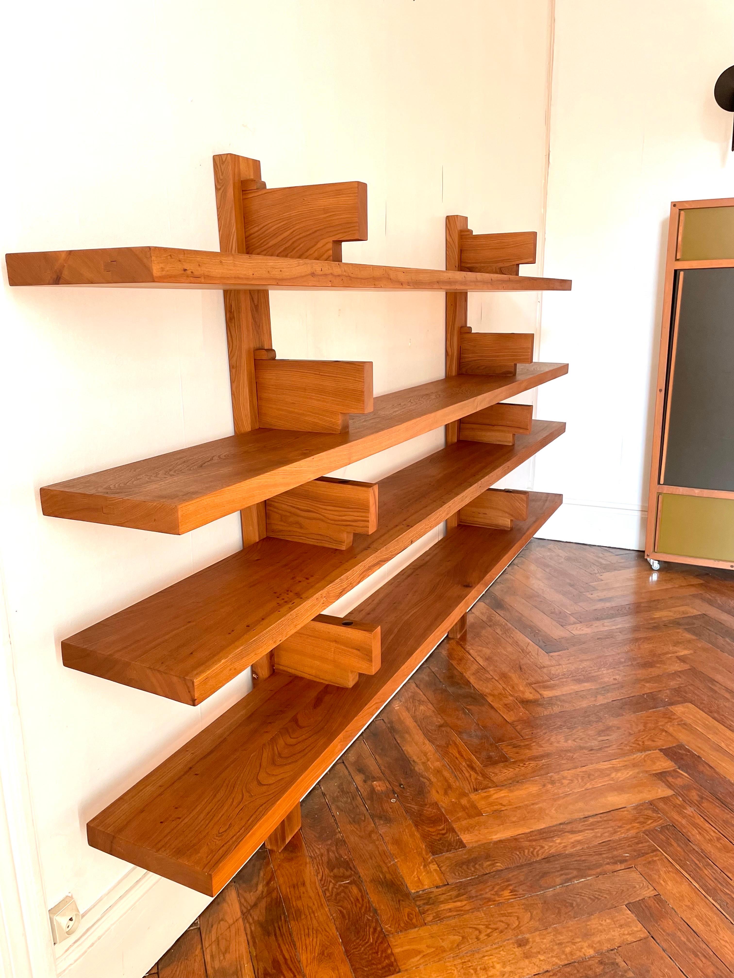 Long Bookcase B17 C by Pierre Chapo 1976 in French Elm For Sale 9