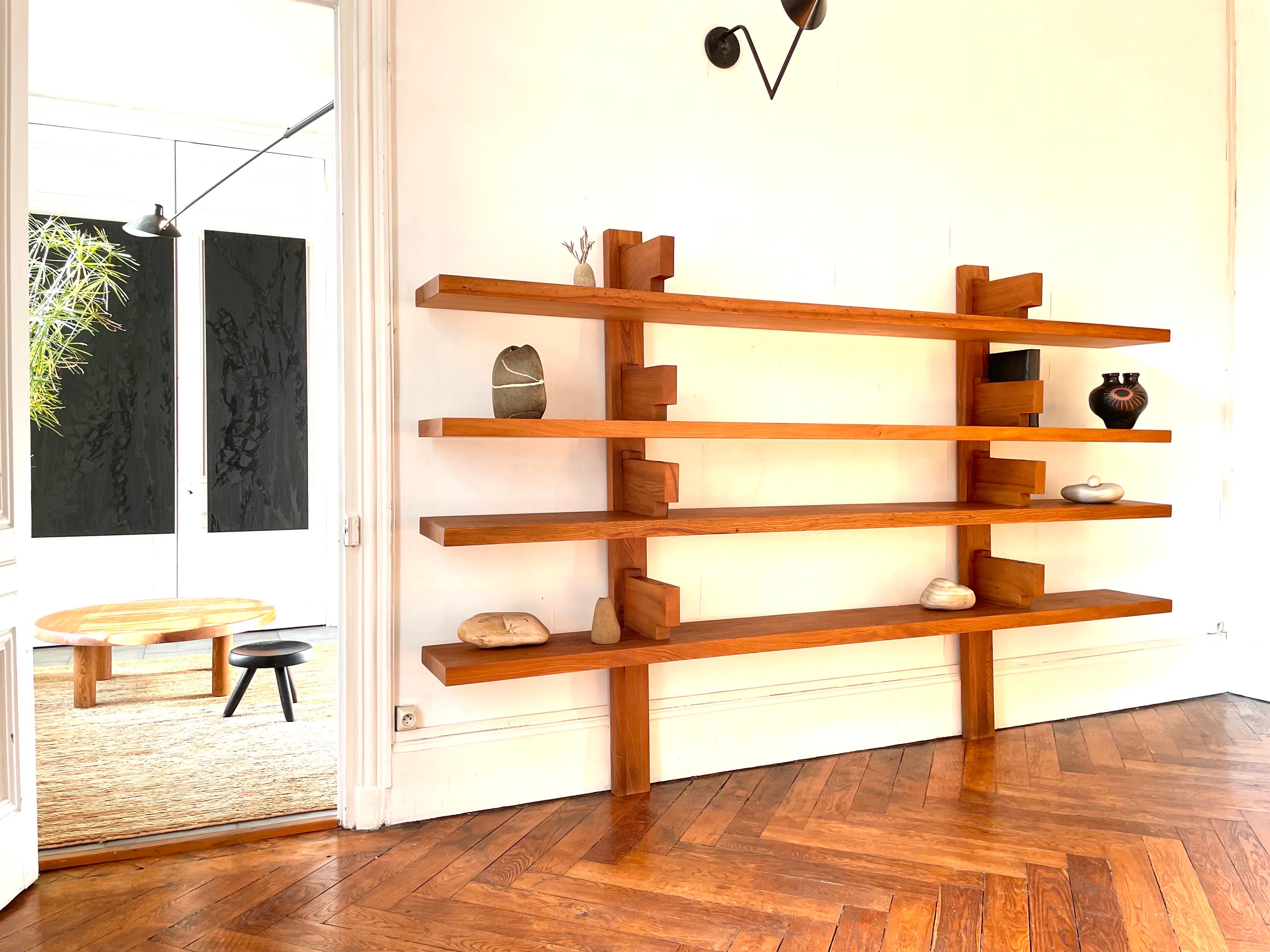 Long Bookcase B17 C by Pierre Chapo 1976 in French Elm For Sale 10