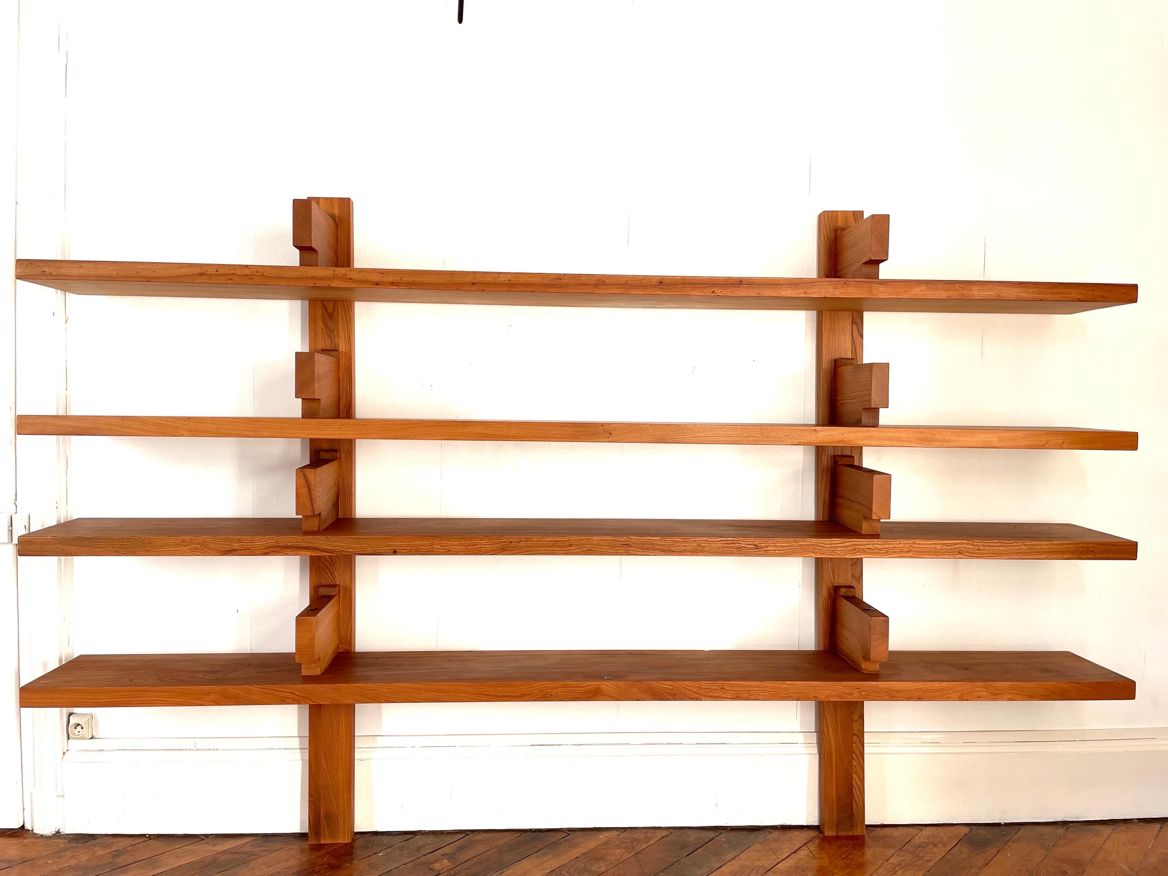 Long Bookcase B17 C by Pierre Chapo 1976 in French Elm For Sale 11