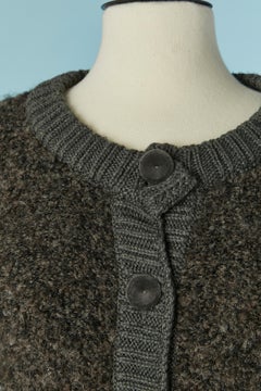Long bouclette wool knit cardigan with velvet button D&G by Dolce & Gabbana