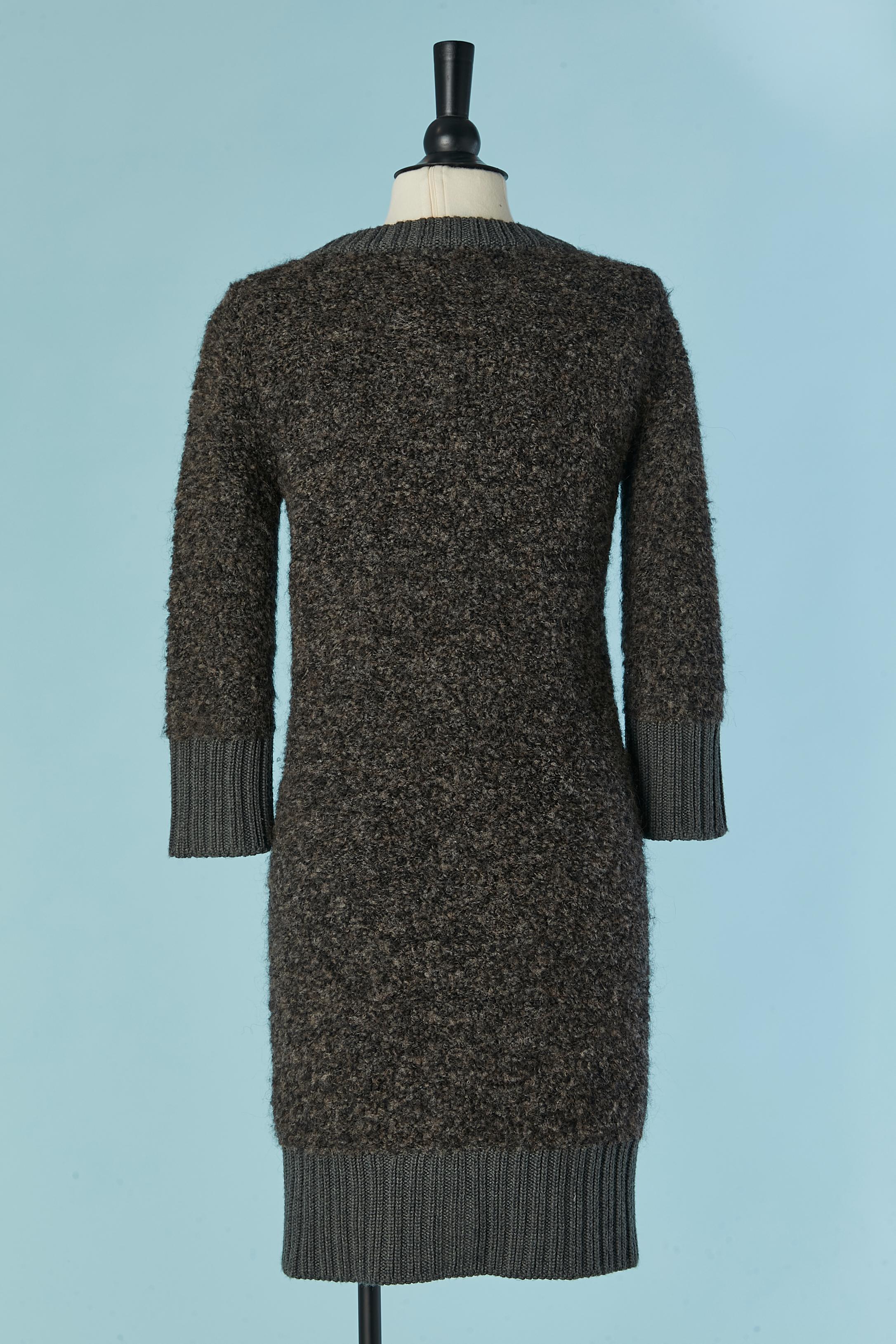 Long bouclette wool knit cardigan with velvet button D&G by Dolce & Gabbana For Sale 1