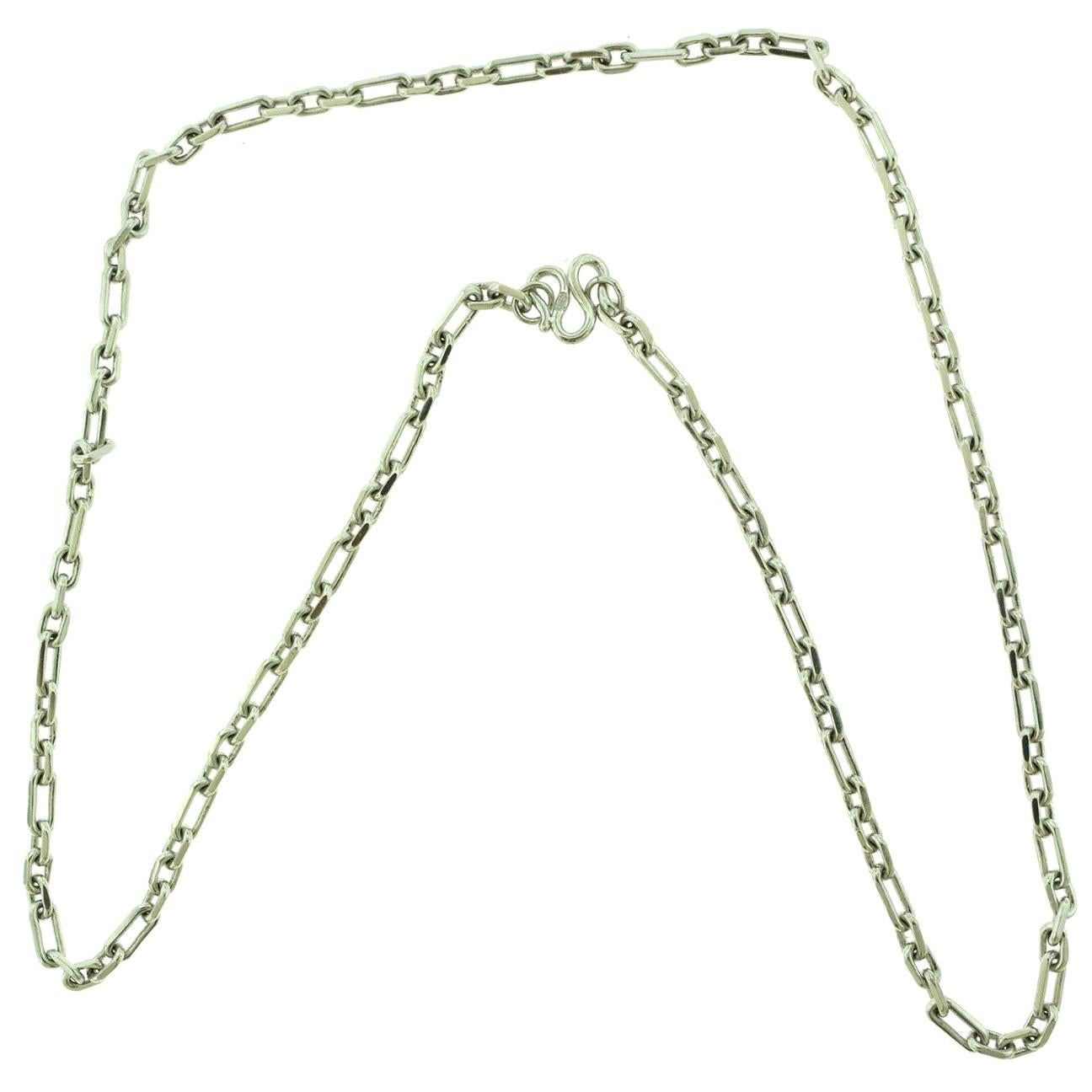 Long Box Chain Link Necklace in Platinum