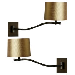 Long Brass Bamboo Swing Arm wall sconce in Matt Bronze finish