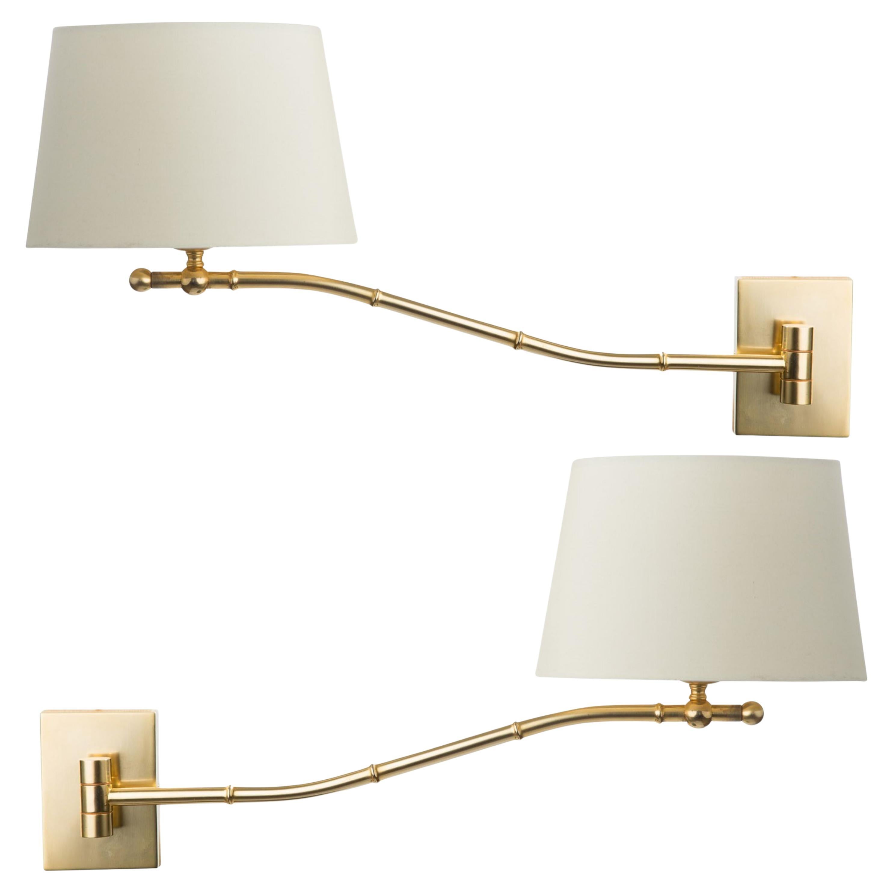 Applique murale Long Brass Bamboo Swing Arm en vernis or mat