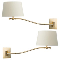 Long Brass Bamboo Swing Arm wall sconce in Matt Gold Varnish