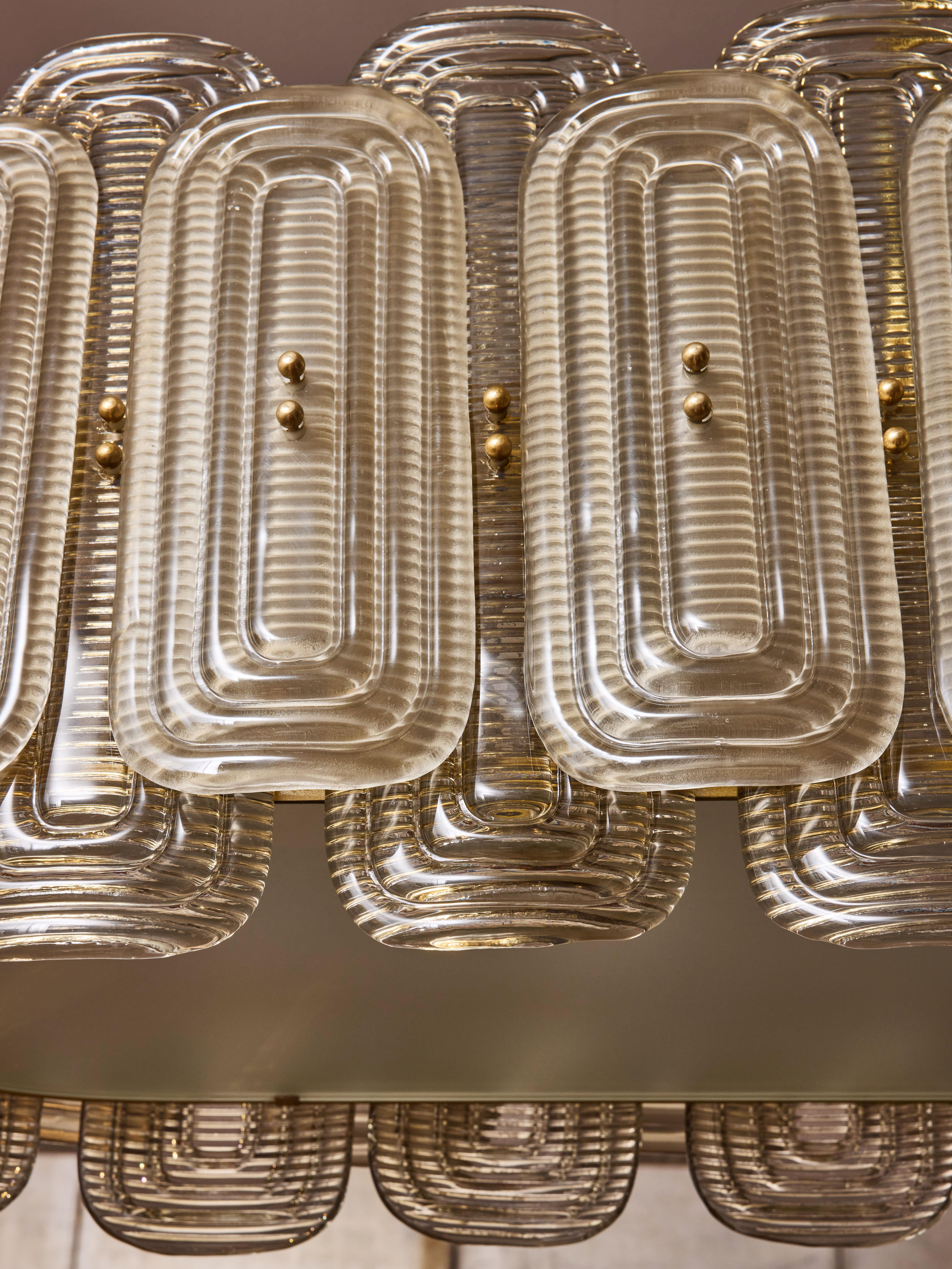 Brass Long brass chandelier in Murano glass by Studio Glustin For Sale