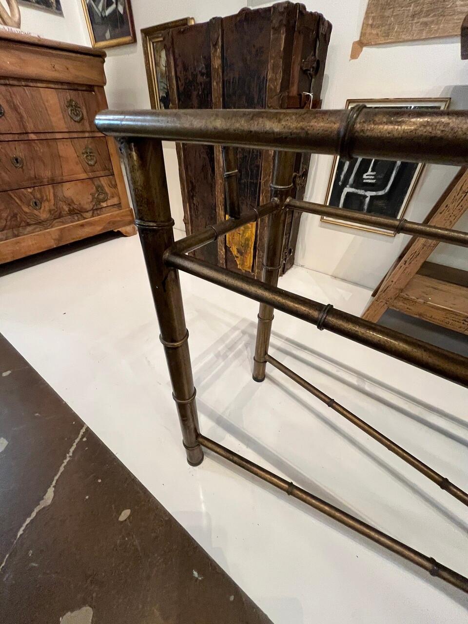 Metal Long Brass Faux Bamboo Console Table For Sale