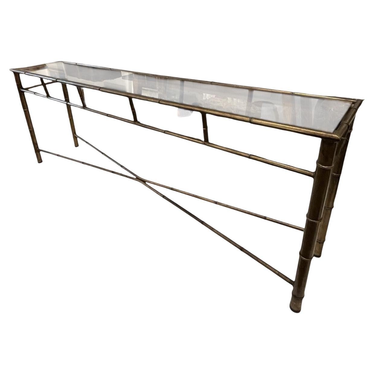 Long Brass Faux Bamboo Console Table For Sale