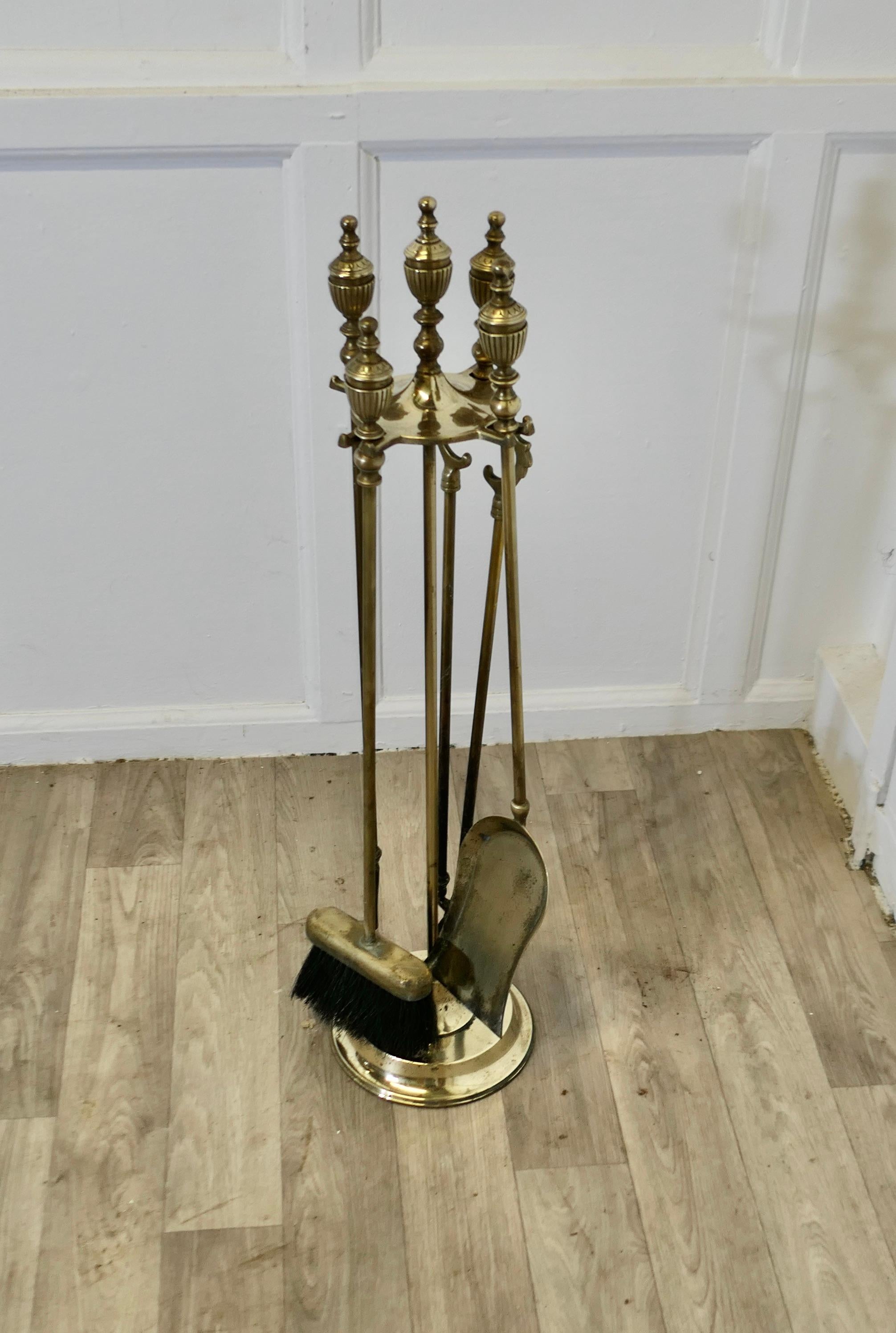 Adam Style Long Brass Fireside Companion Set, Fireside Tools on Stand